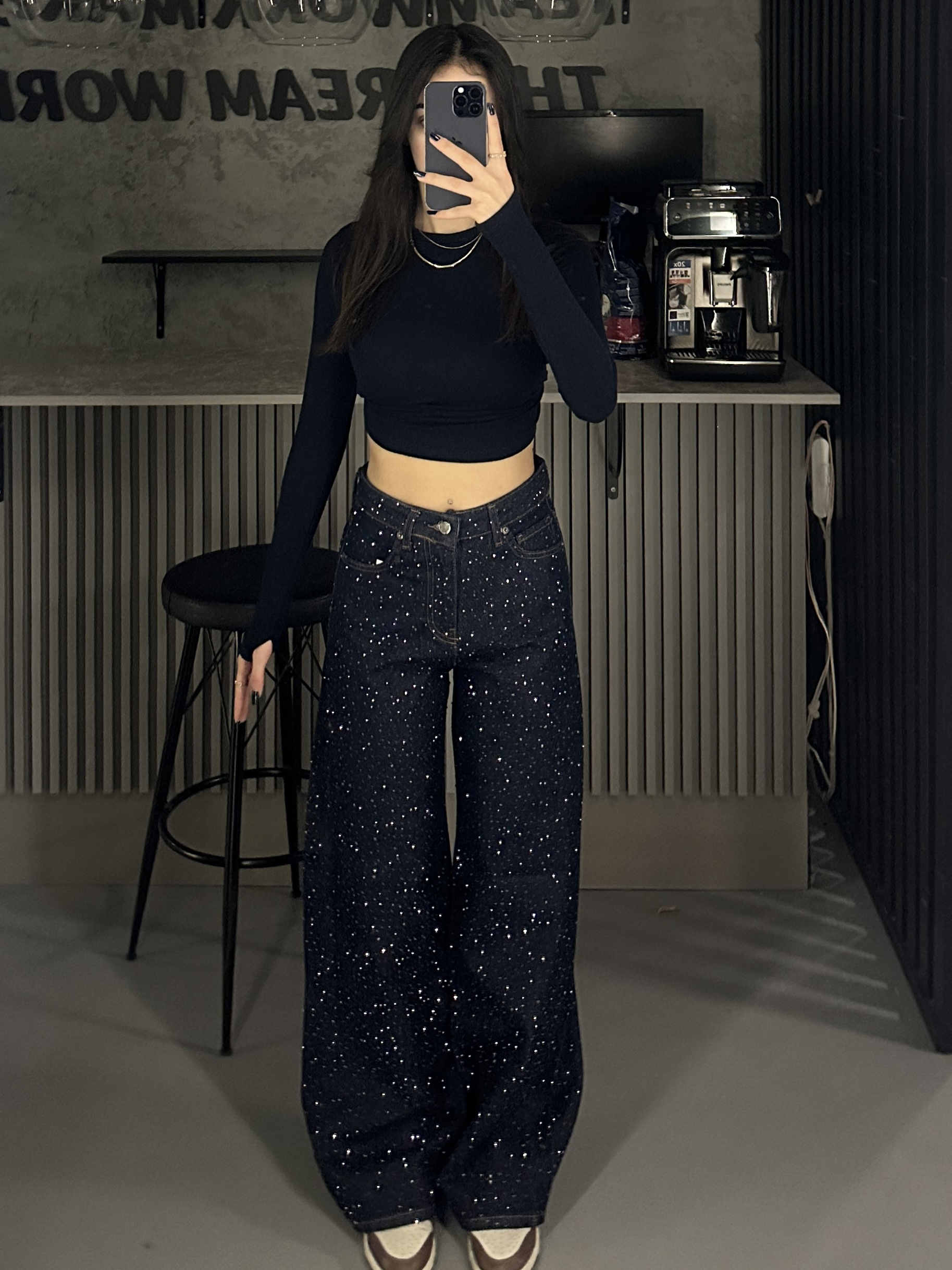 FULL TAŞLI LACİVERT HAM KOT WIDE LEG JEAN