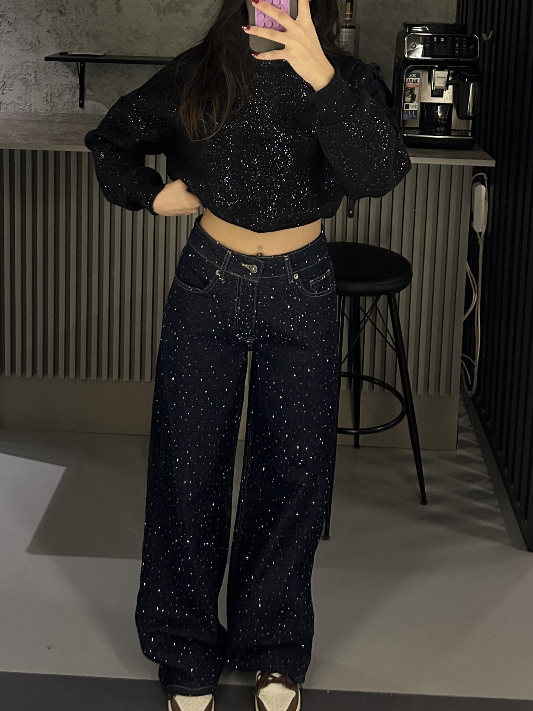 FULL TAŞLI LACİVERT WIDE LEG JEAN