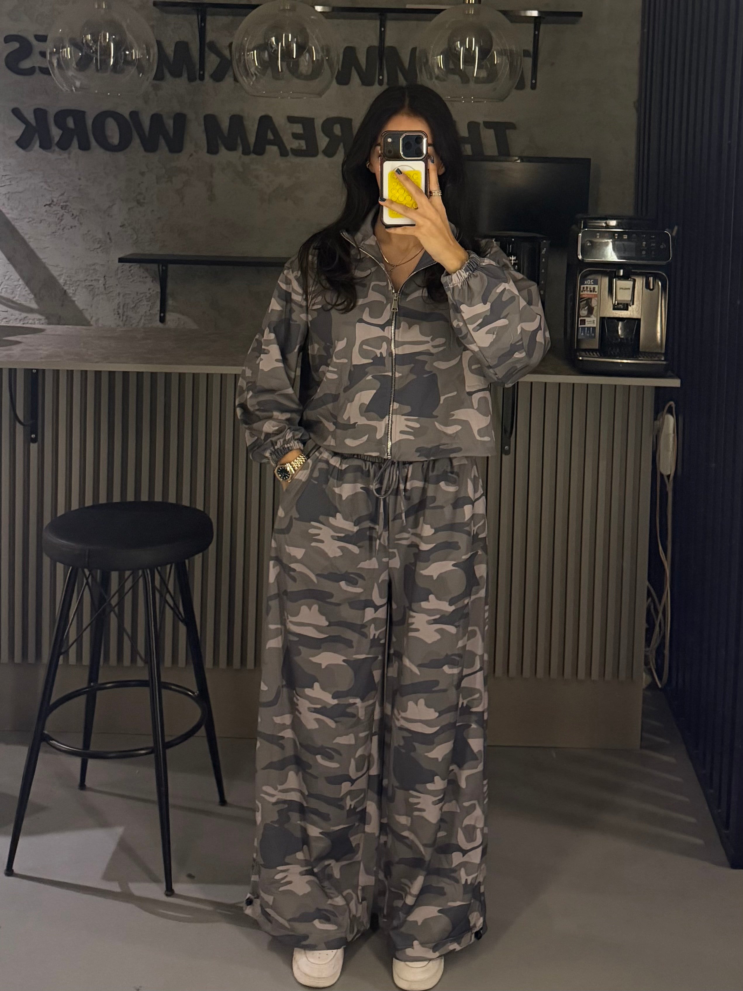 GRİ KAMUFLAJ FERMUARLI HIRKA EŞOFMAN TAKIMI
