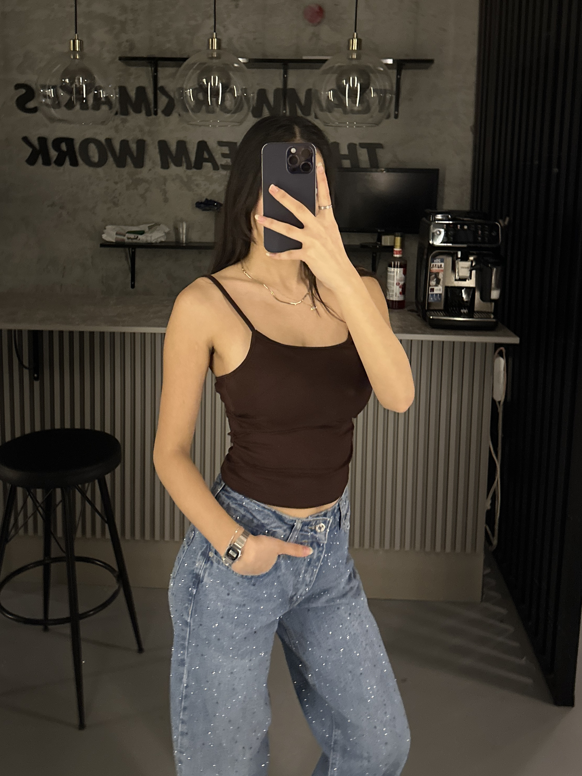KAHVE ASKILI BÜZGÜLÜ CROP