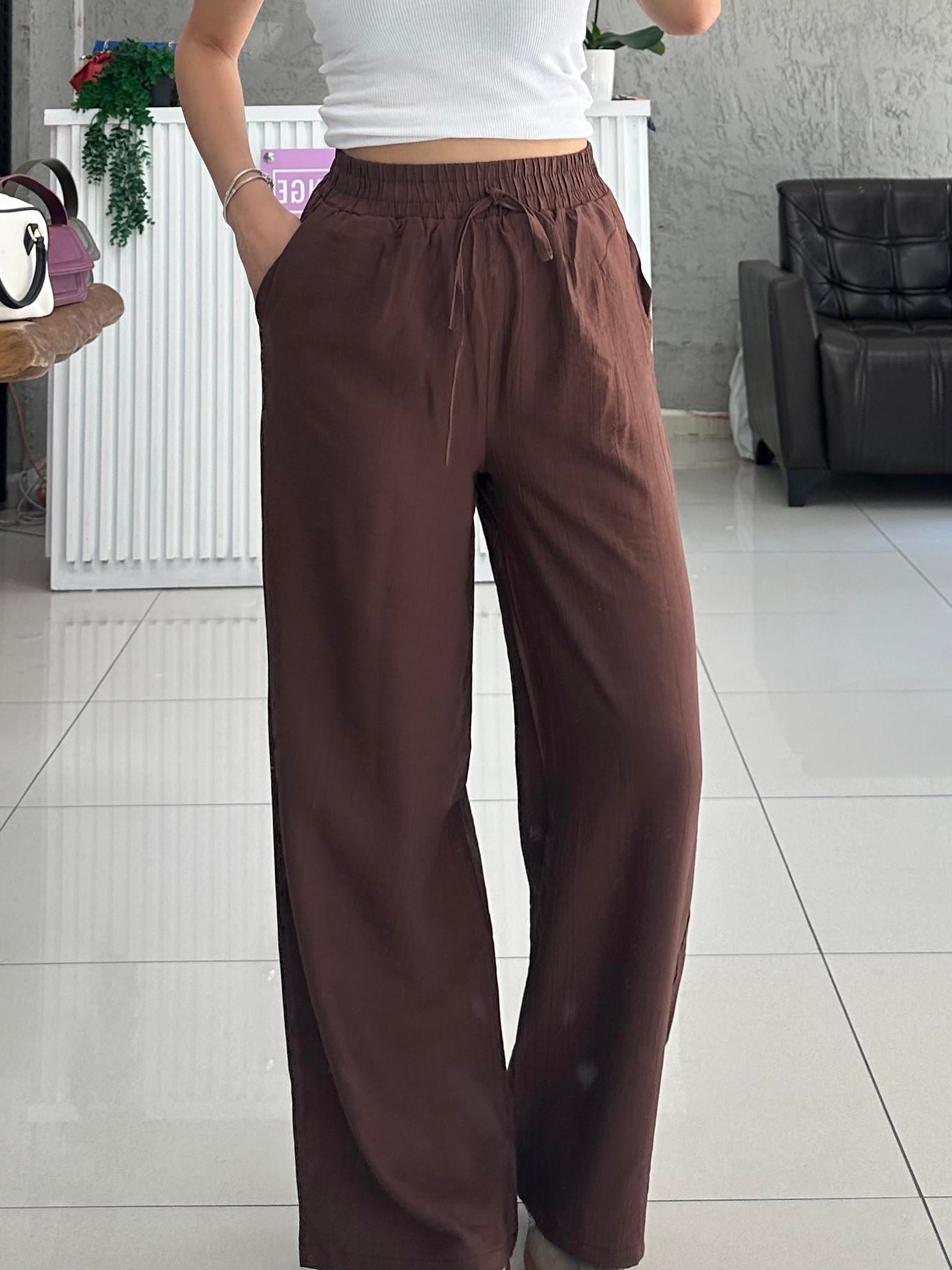 KAHVE AYROBİN KUMAŞ YÜKSEK BEL  PANTOLON