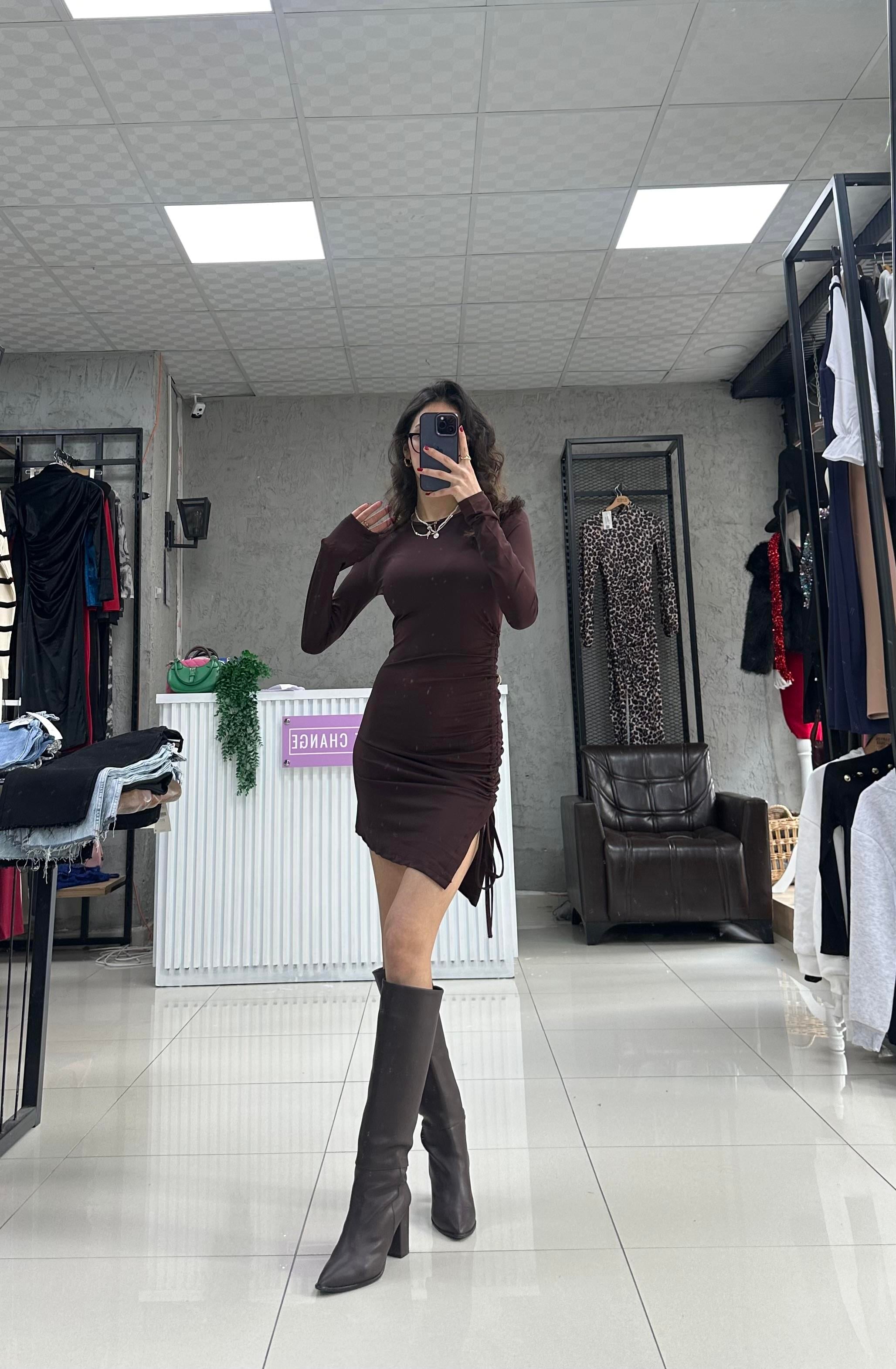 KAHVE BAĞCILKLI  ELBİSE