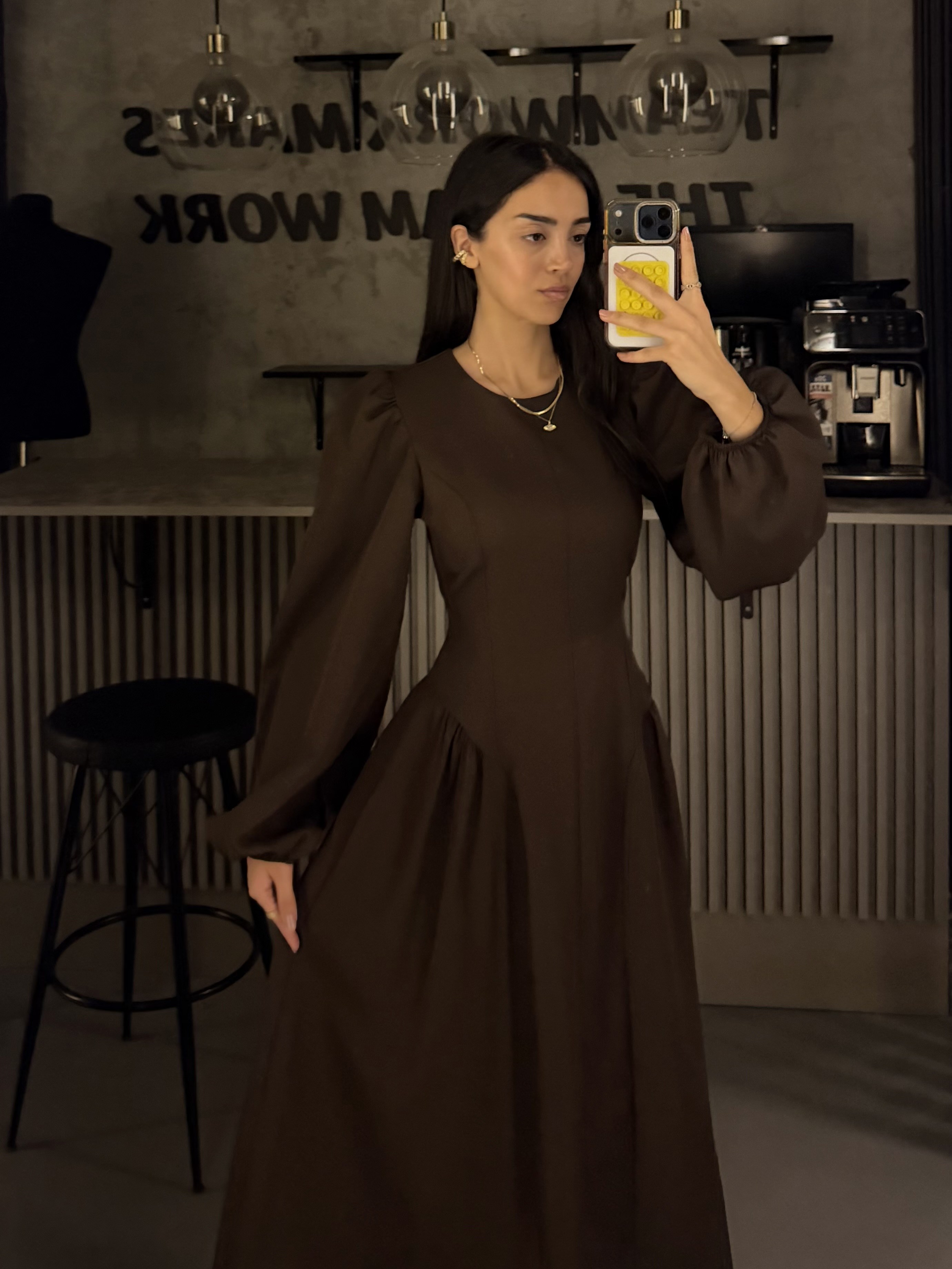 KAHVE BAĞLAMALI PRENSES ELBİSE 