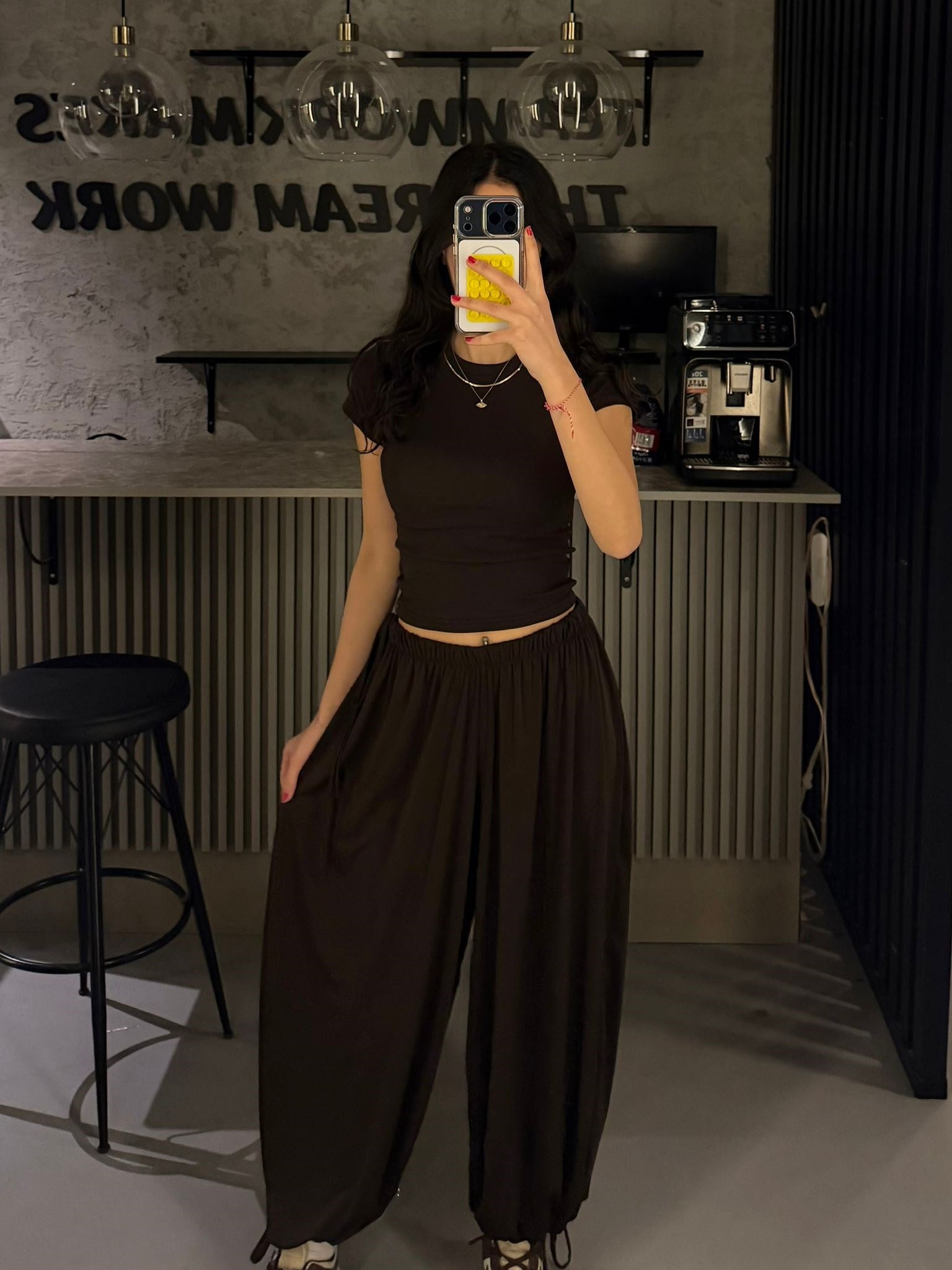 KAHVE BEL PAÇA LASTİKİ ŞALVAR PANTOLON