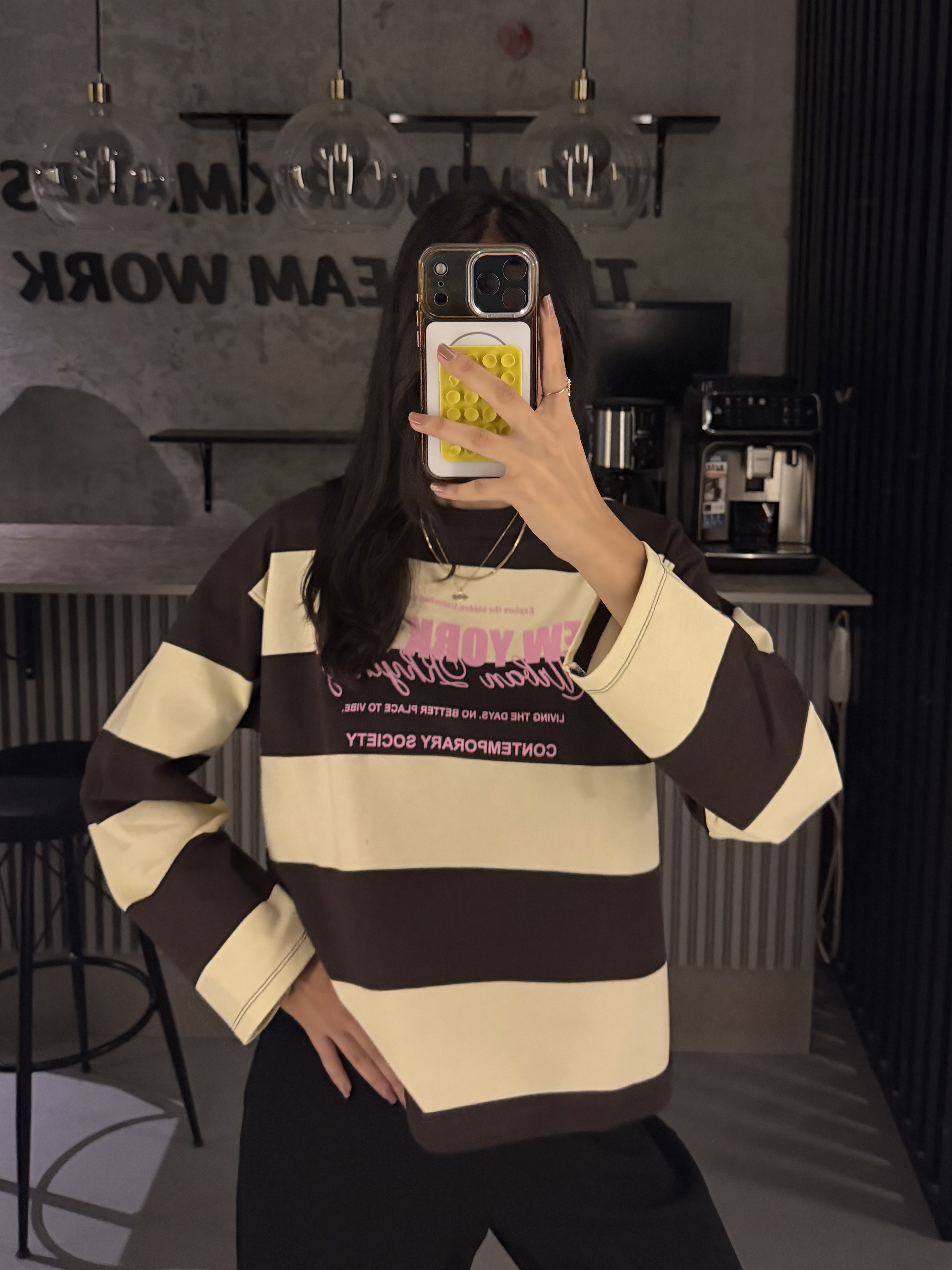 KAHVE ÇİZGİLİ SWEATER