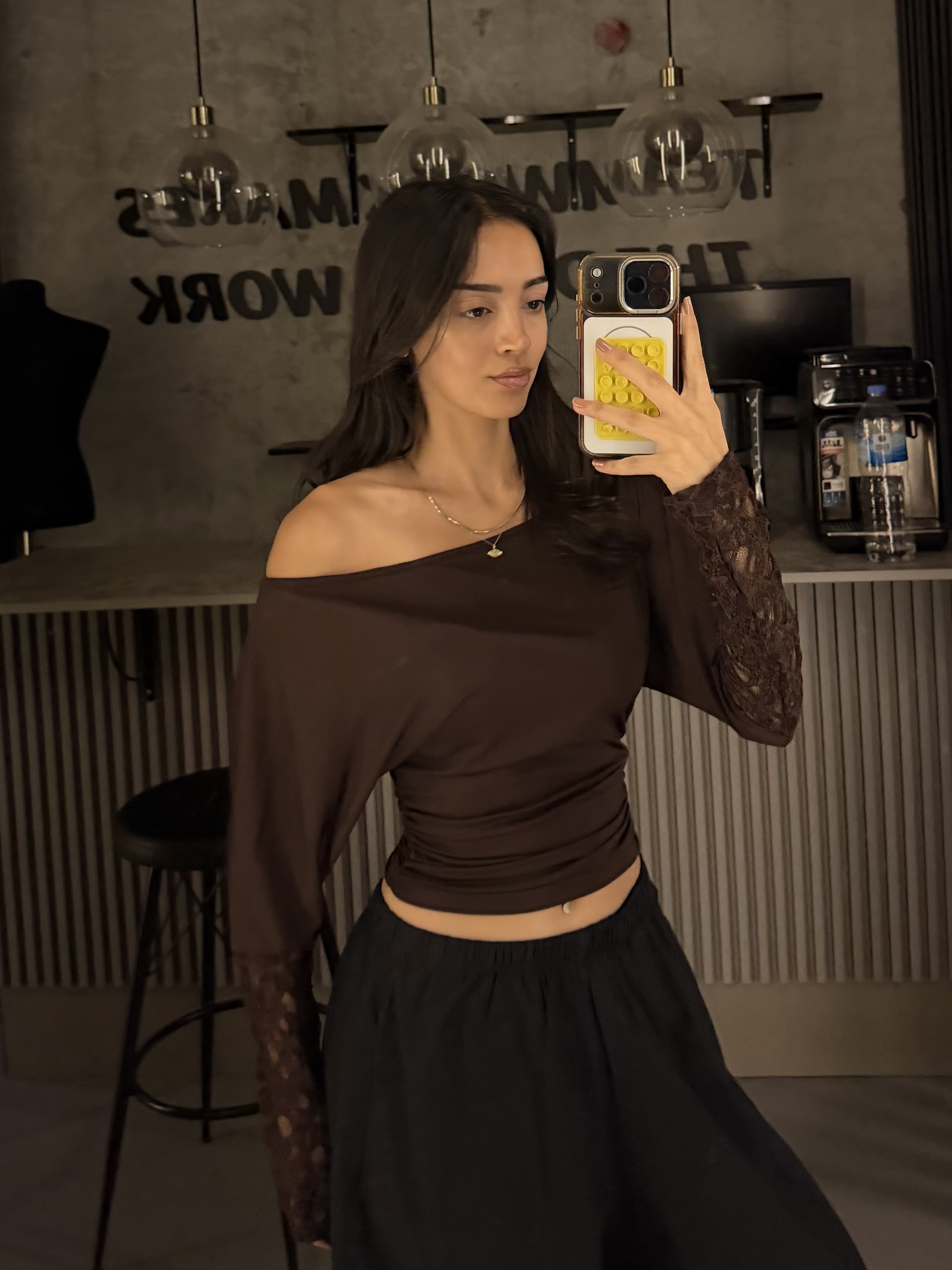KAHVE DANTEL KOL BEL KORSELİ BODY