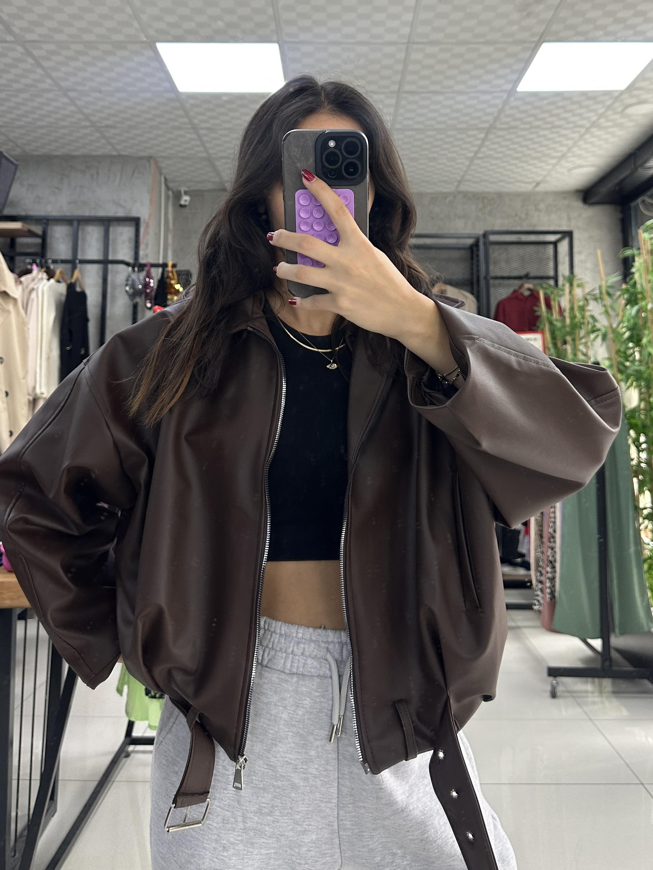 KAHVE DERİ ASTARLI BOMBER  CEKET