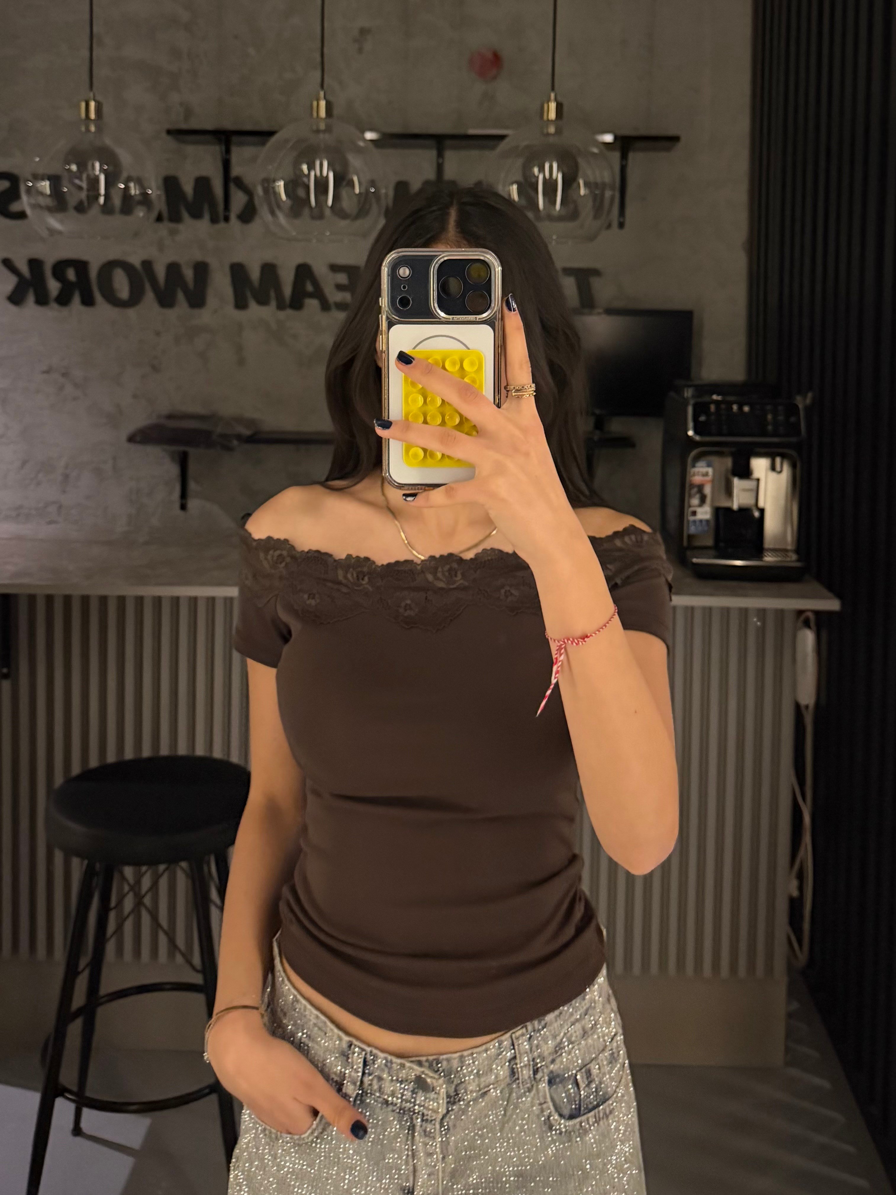 KAHVE KISA KOL DANTEL BODY