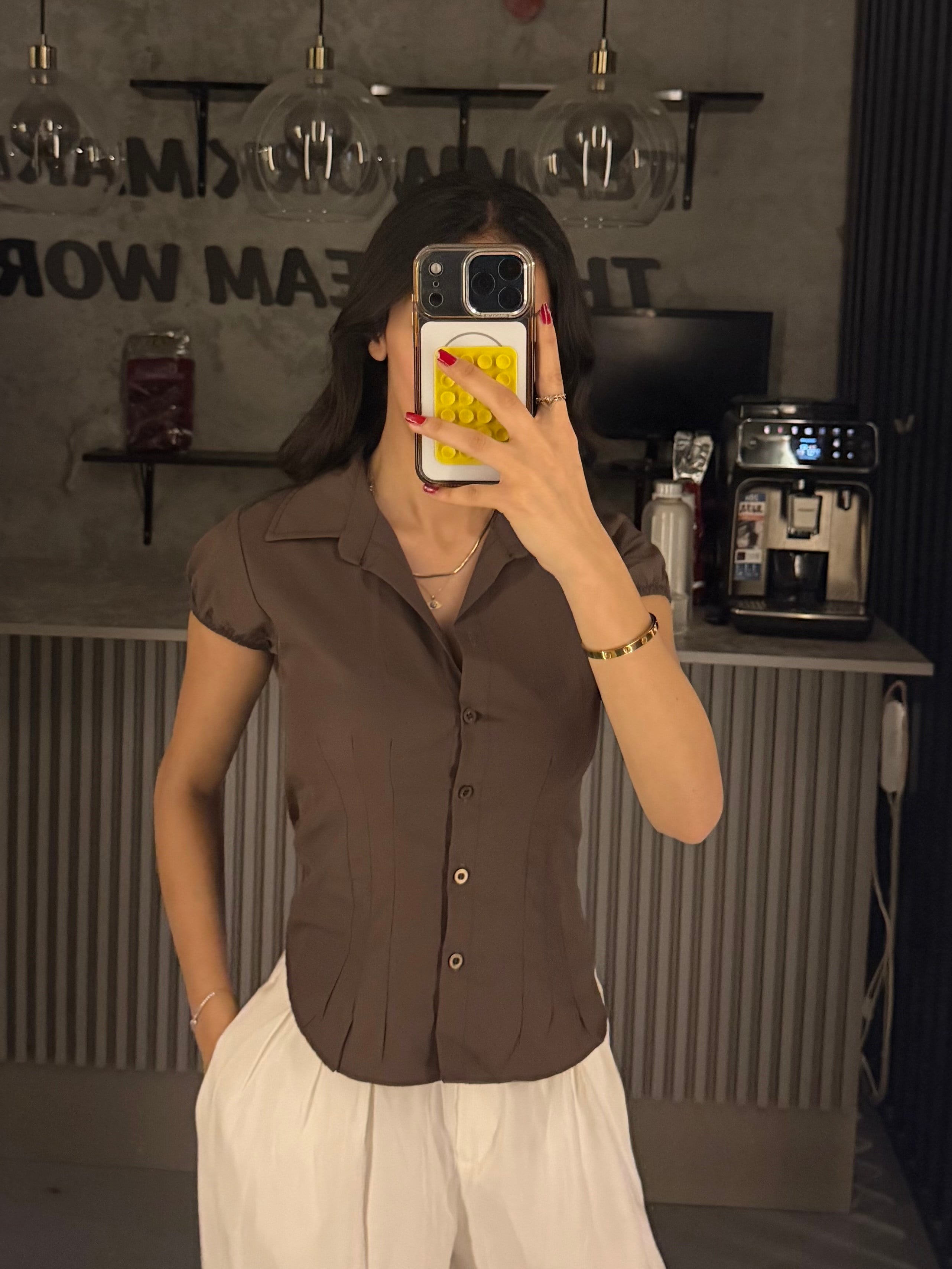KAHVE KISA KOL KORSE GÖMLEK