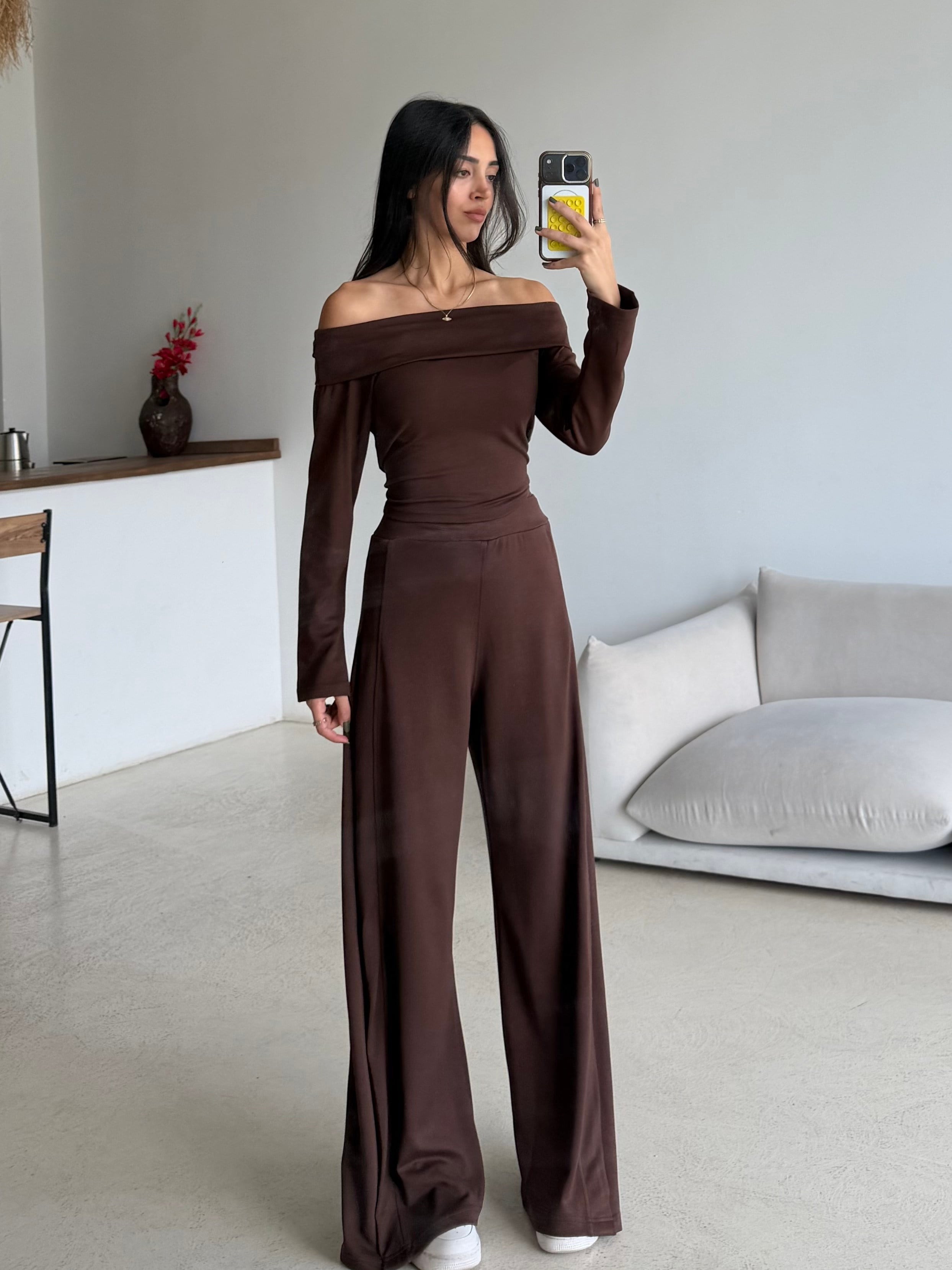 KAHVE MADONNA YAKA EŞOFMAN TAKIMI