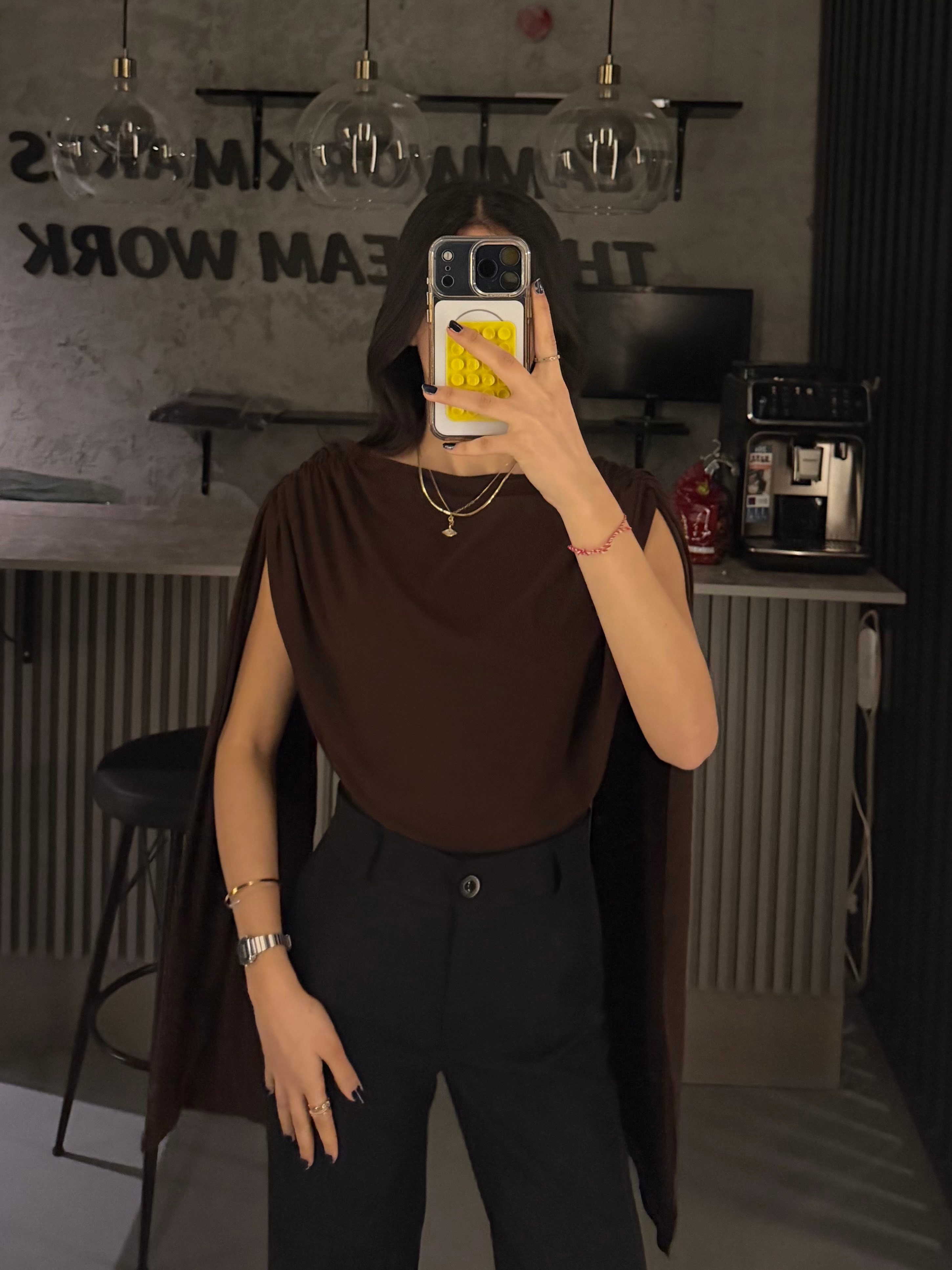 KAHVE PELERİN BLUZ 