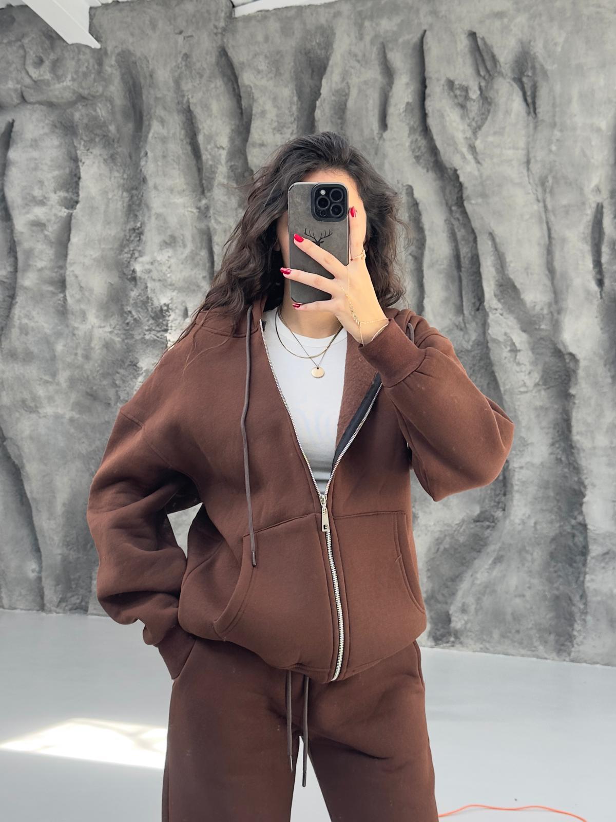 KAHVERENGİ 3 İPLİK FERMUARLI SWEAT
