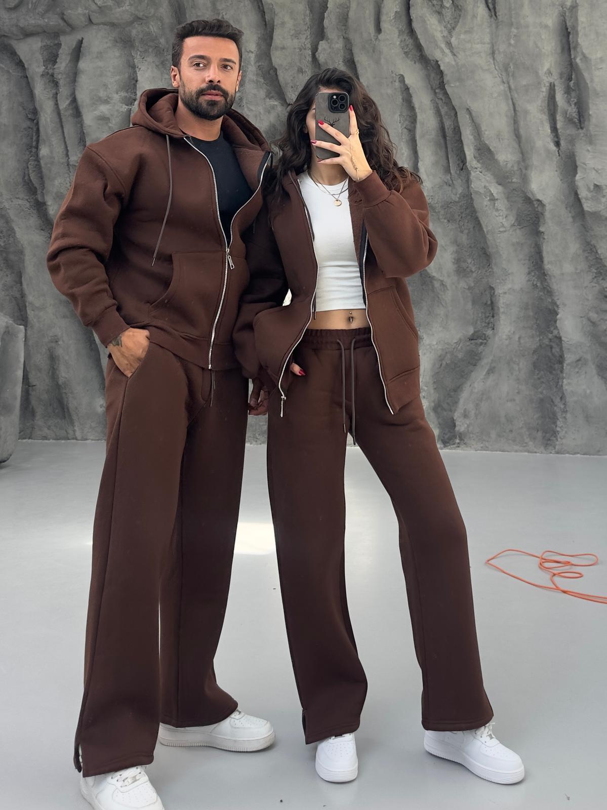 KAHVERENGİ 3 İPLİK PAMUKLU UNISEX EŞOFMAN ALTI