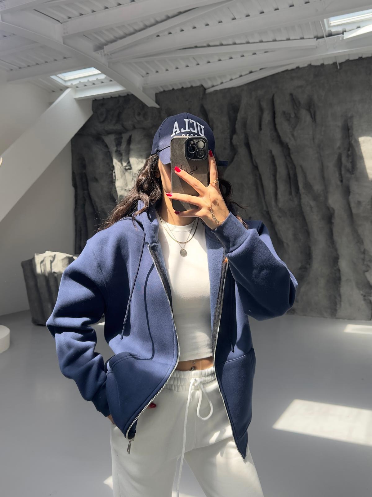 LACİVERT 3 İPLİK FERMUARLI SWEAT