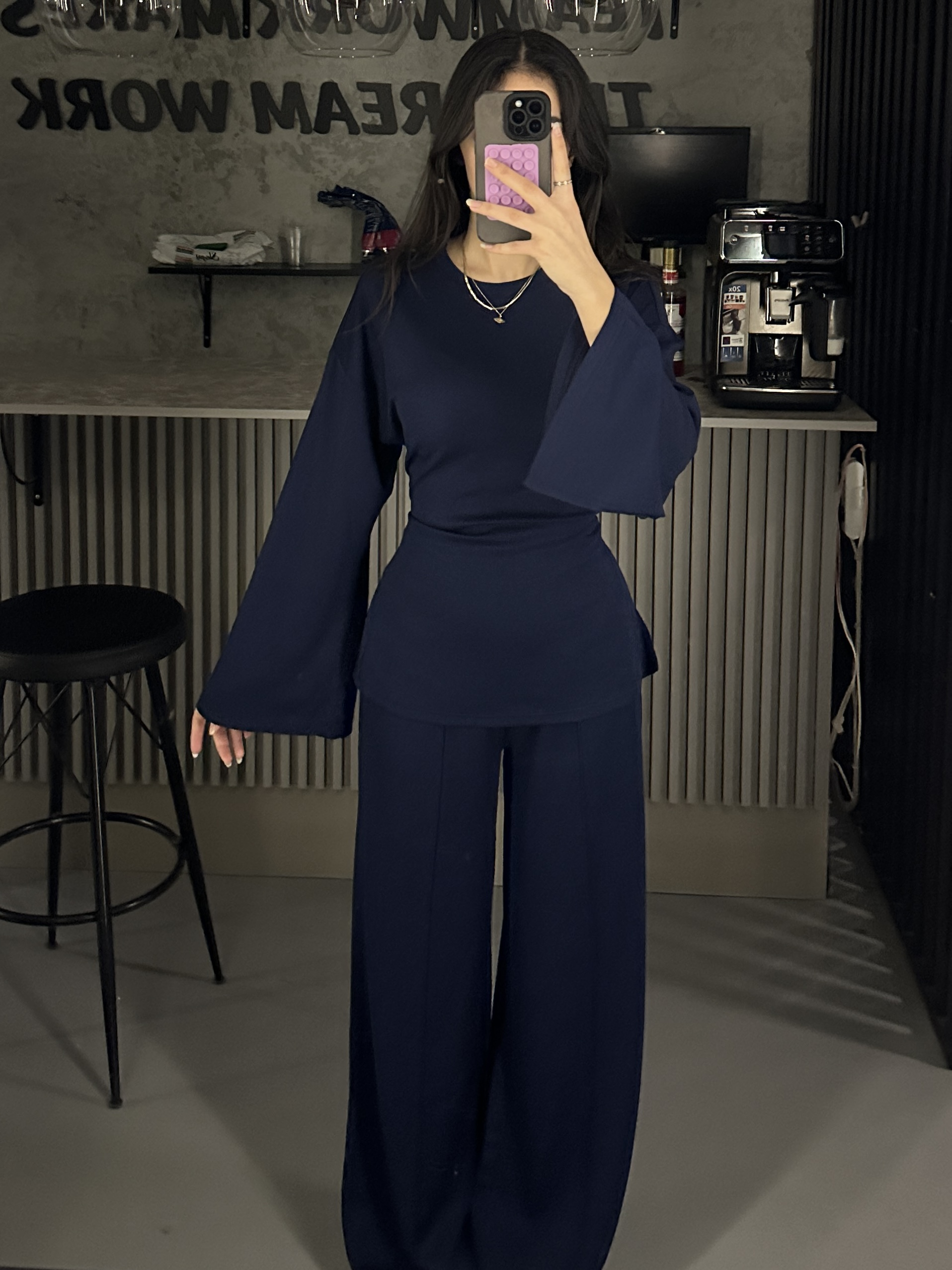 LACİVERT BEL BAĞLAMALI MODAL EŞOFMAN TAKIM