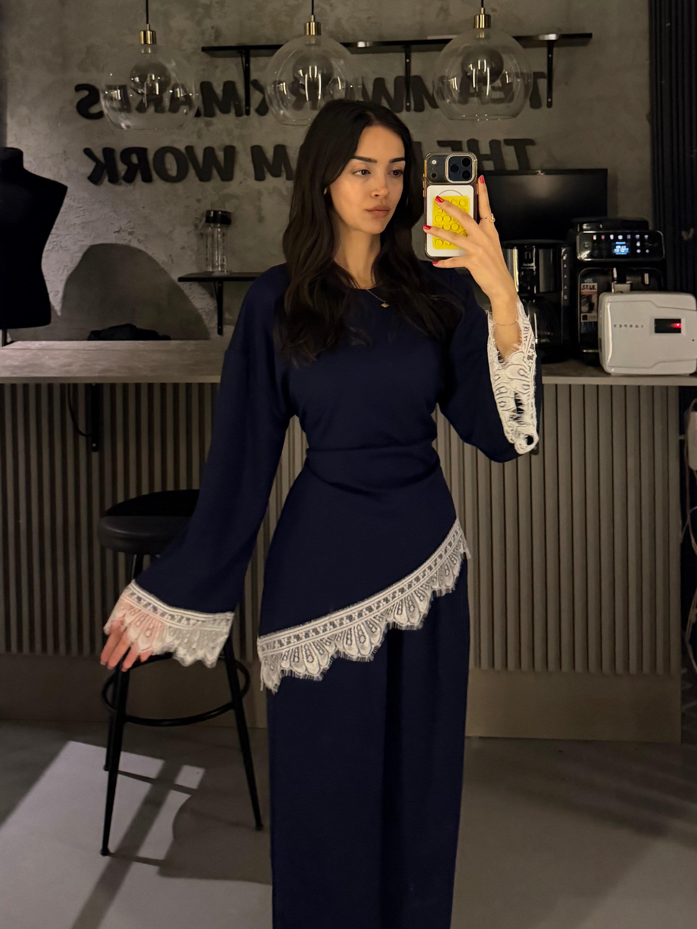 LACİVERT DANTEL MODAL KUMAŞ TAKIM
