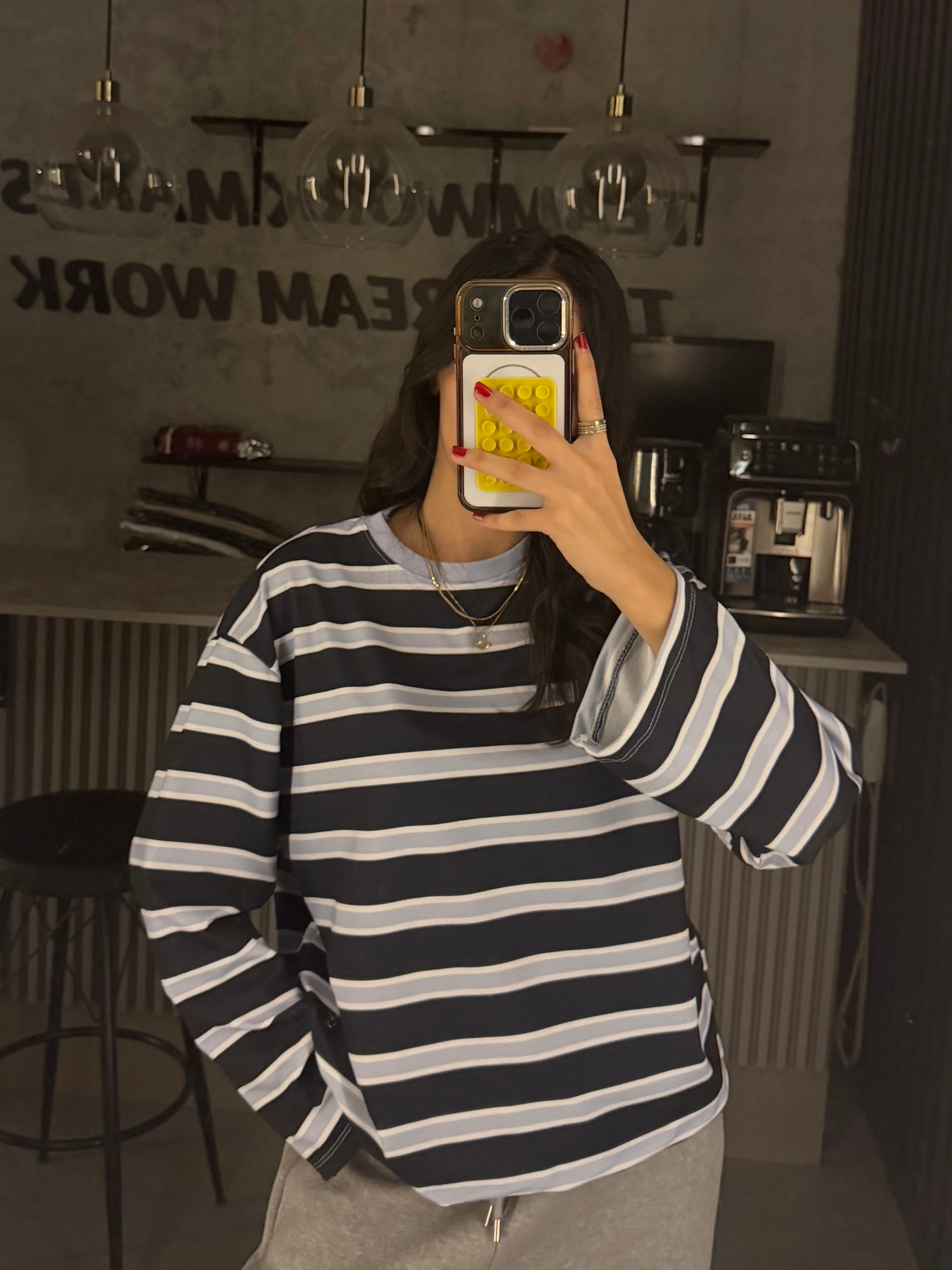 LACİVERT KALIN ÇİZGİ SWEATER