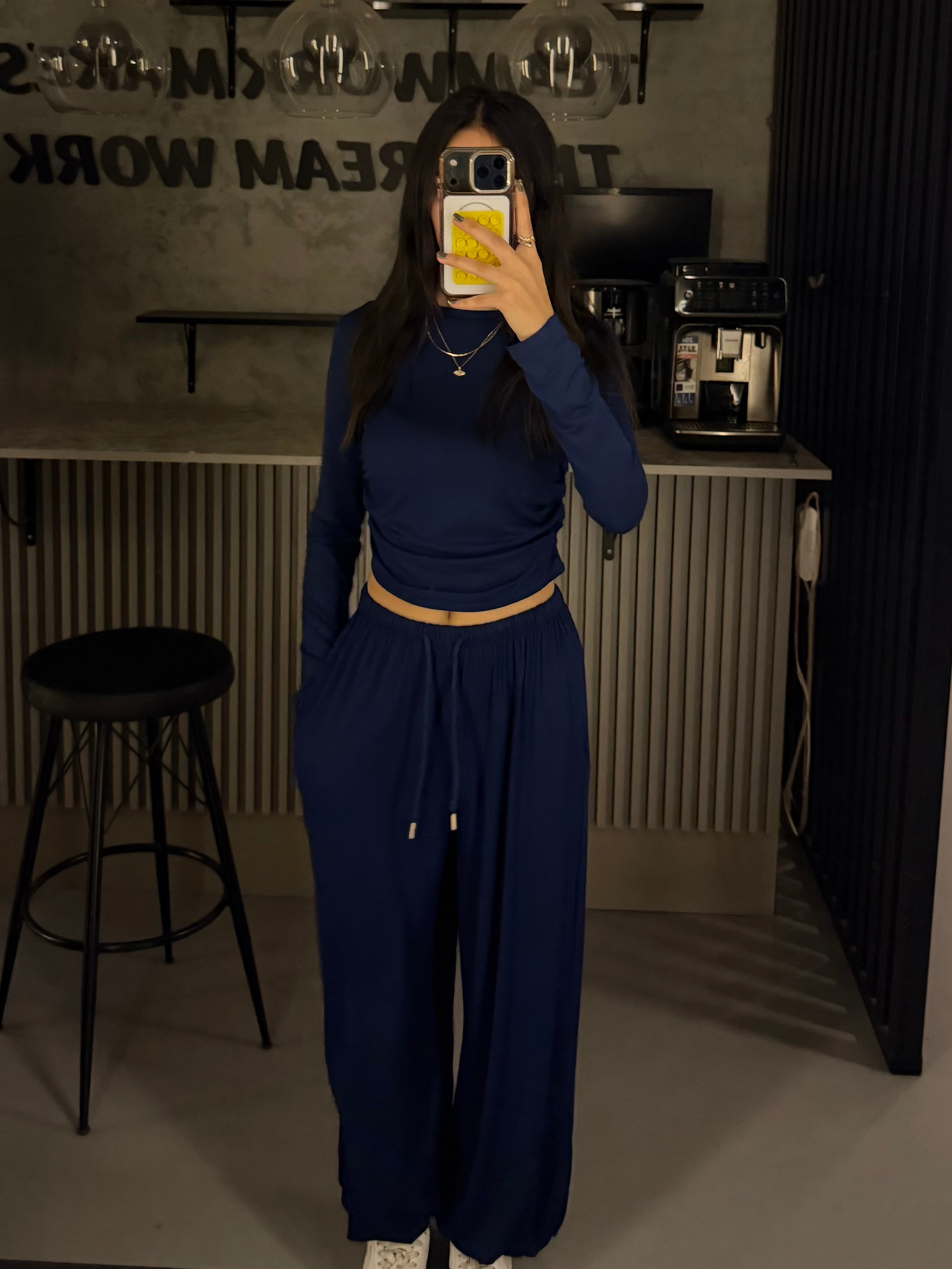 LACİVERT PENYE BÜZGÜLÜ BLUZ PANTOLON TAKIM