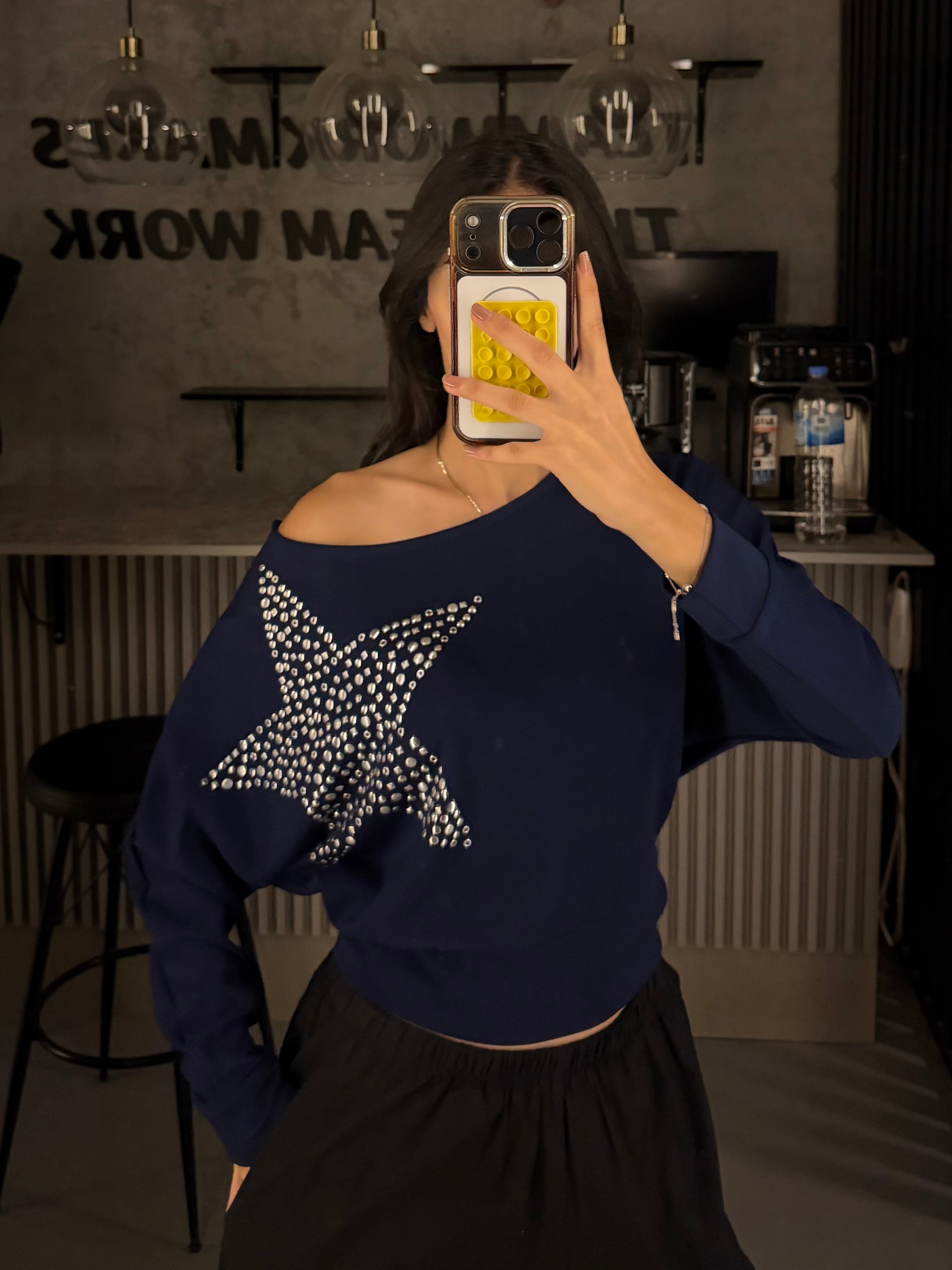 LACİVERT YILDIZ DÜŞÜK OMUZ BODY