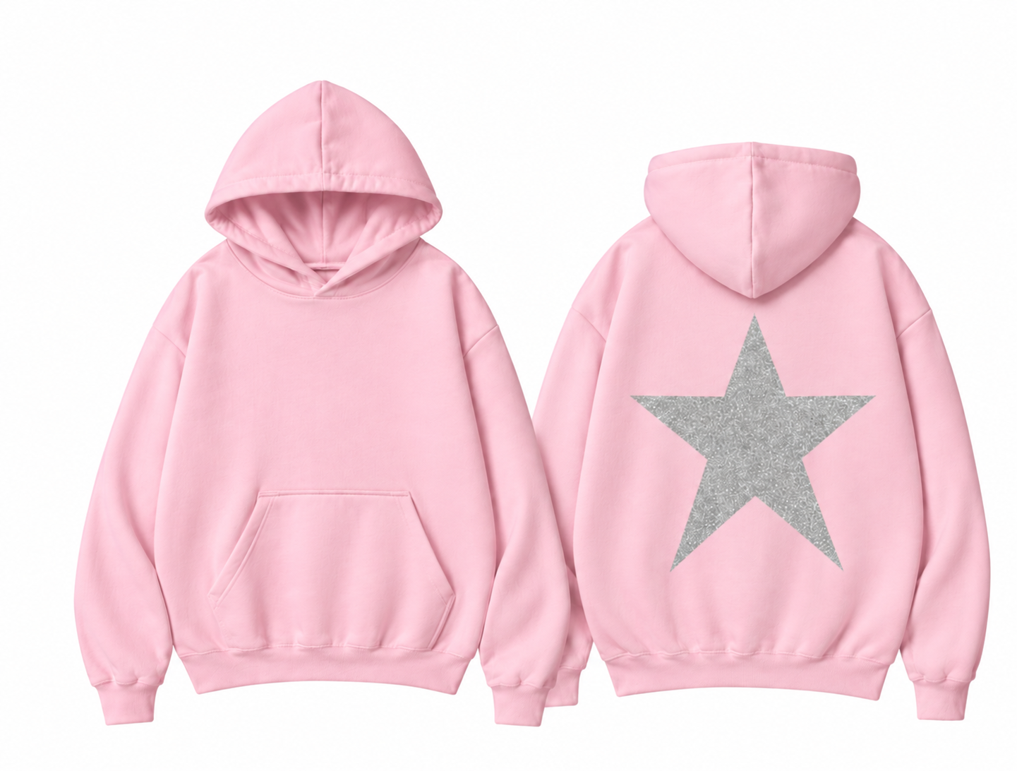 PEMBE ARKA YILDIZ KAPÜŞONLU SWEATSHİRT