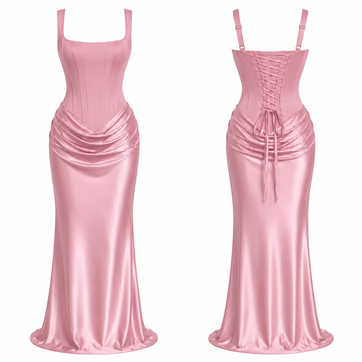 PEMBE BALEN DETAYLI MAXİ BOY ELBİSE 