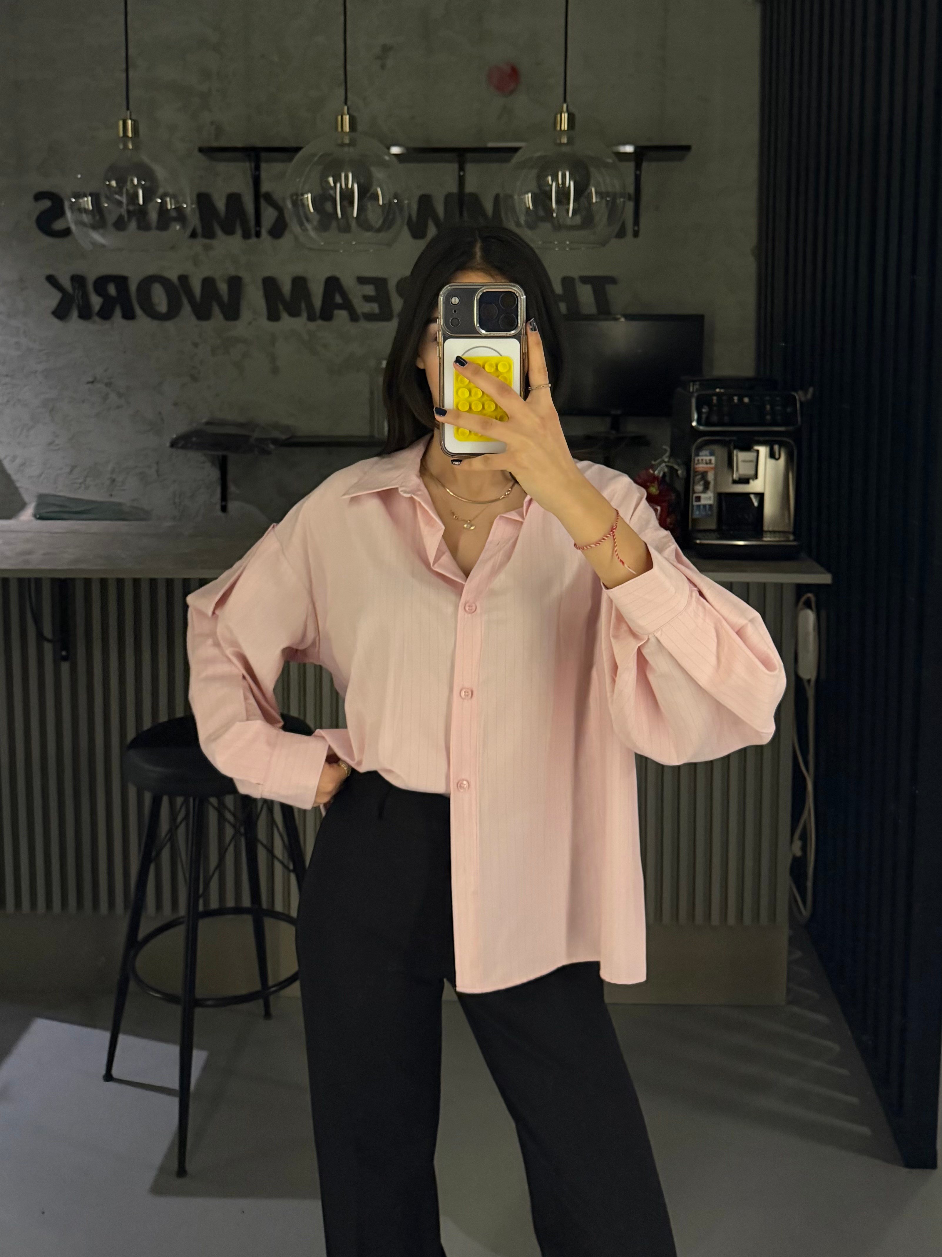 PEMBE ÇİZGİLİ BALON KOL GÖMLEK