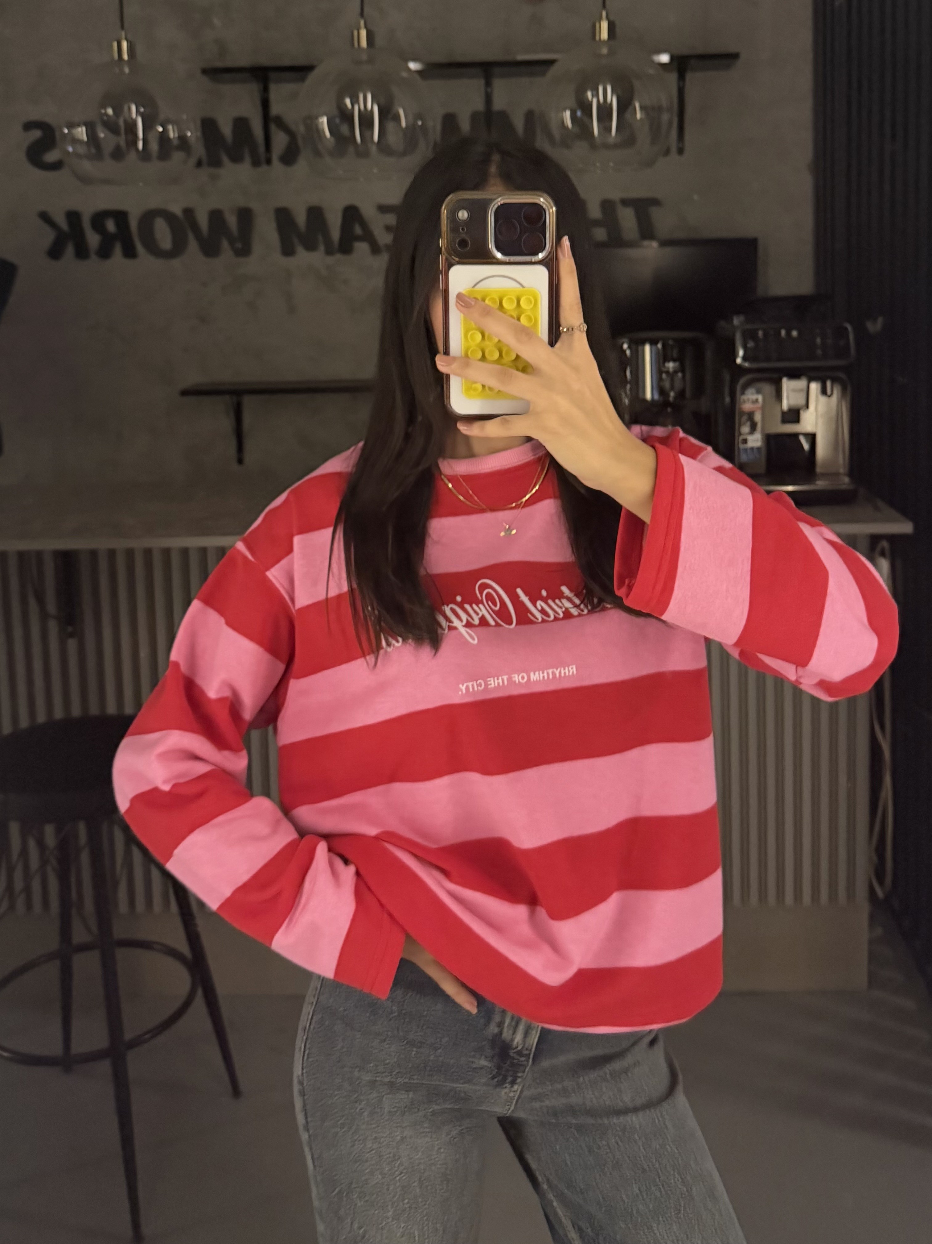 PEMBE ÇİZGİLİ SWEATER