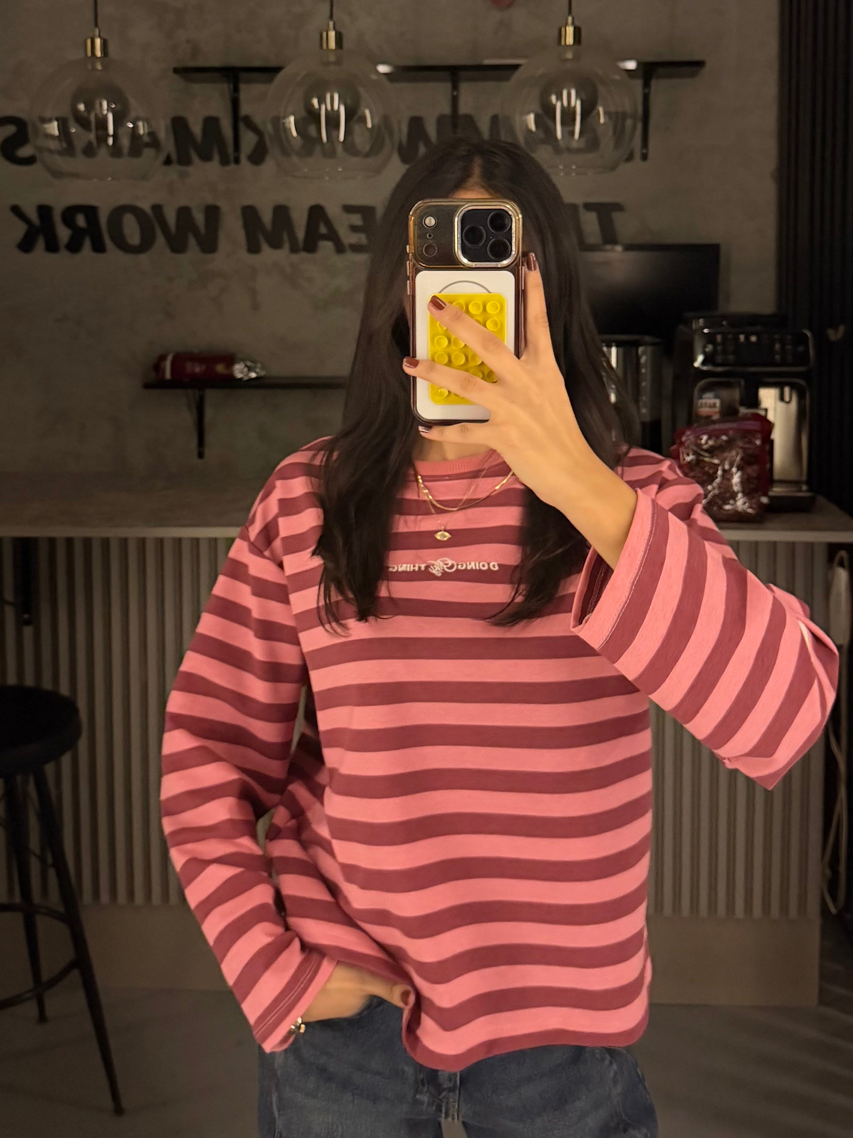 PEMBE DOING ÇİZGİLİ SWEATER