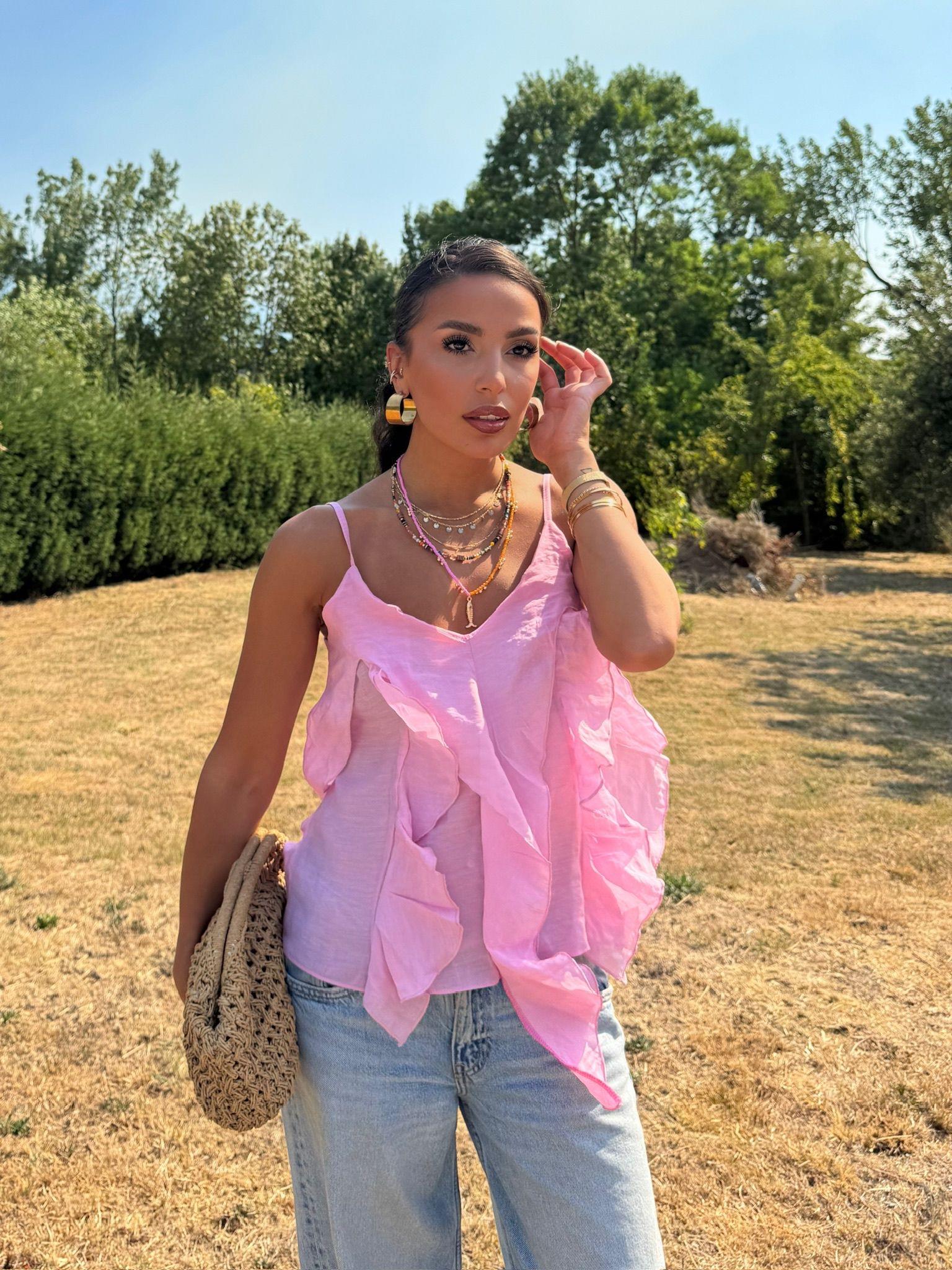 PEMBE FIRFIRLI ASKILI BLUZ