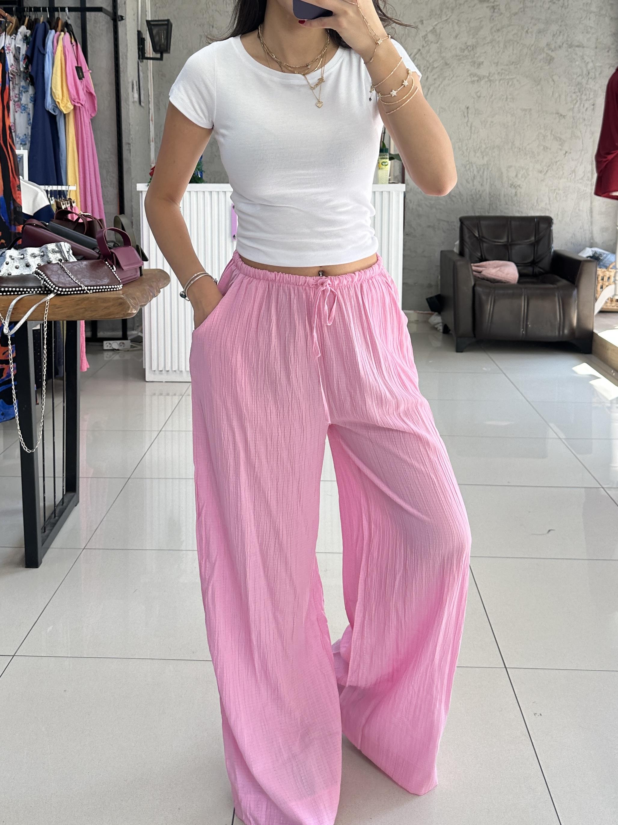 PEMBE GOFRE KUMAŞ PANTOLON