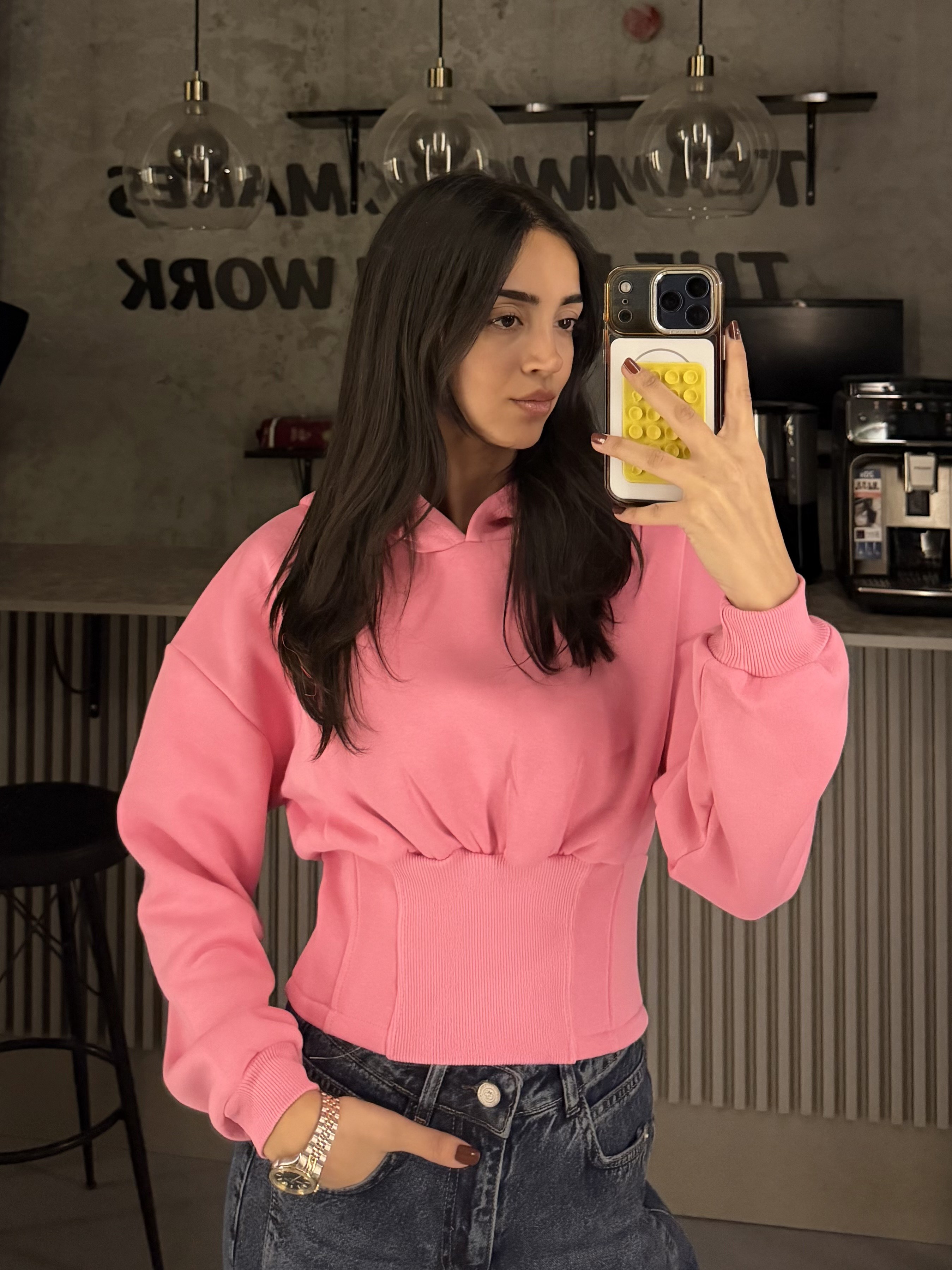 PEMBE KORSE KAPÜŞONLU SWEAT