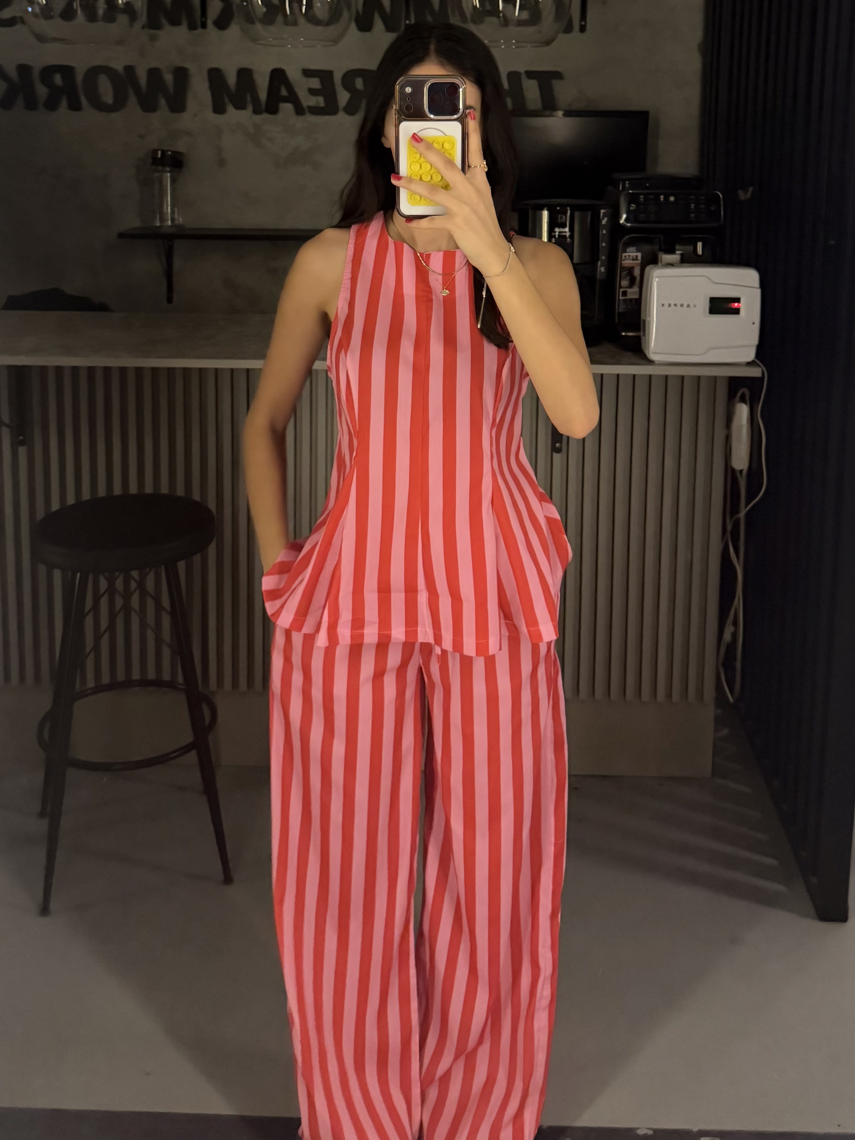 PEMBE VİRAL ÇİZGİLİ TAKIM