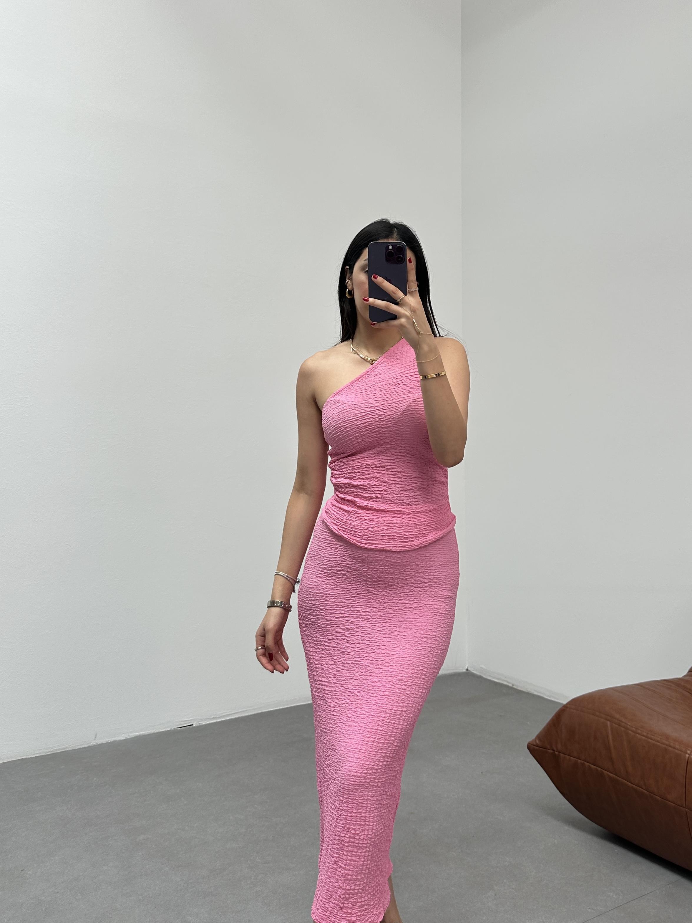 PEMBE ZARA KUMAŞ ETEK BLUZ TAKIM