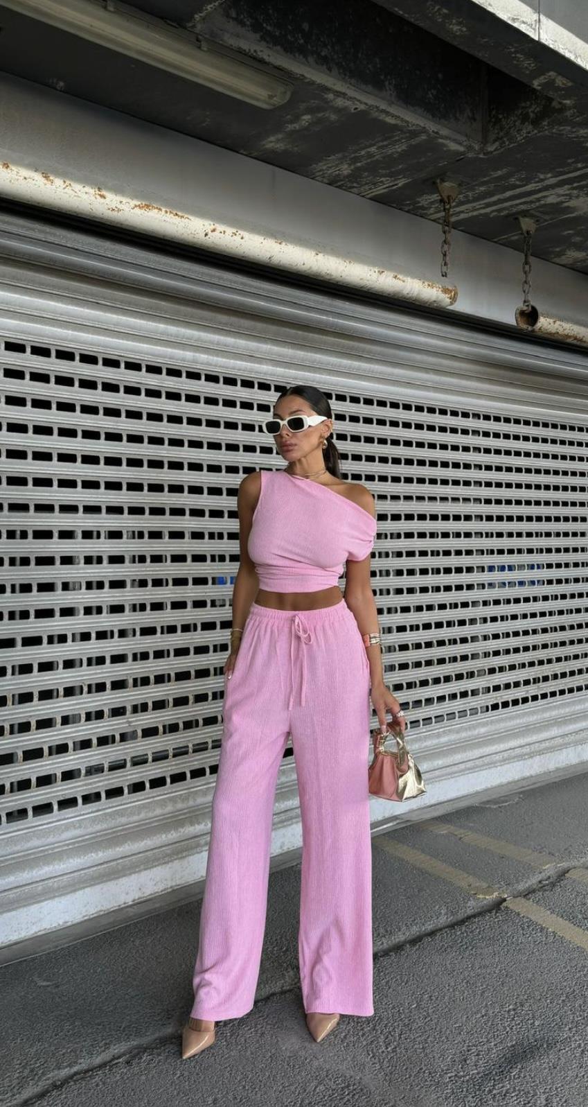 PEMBE ZR KOL DETAY  PANTOLON TAKIM