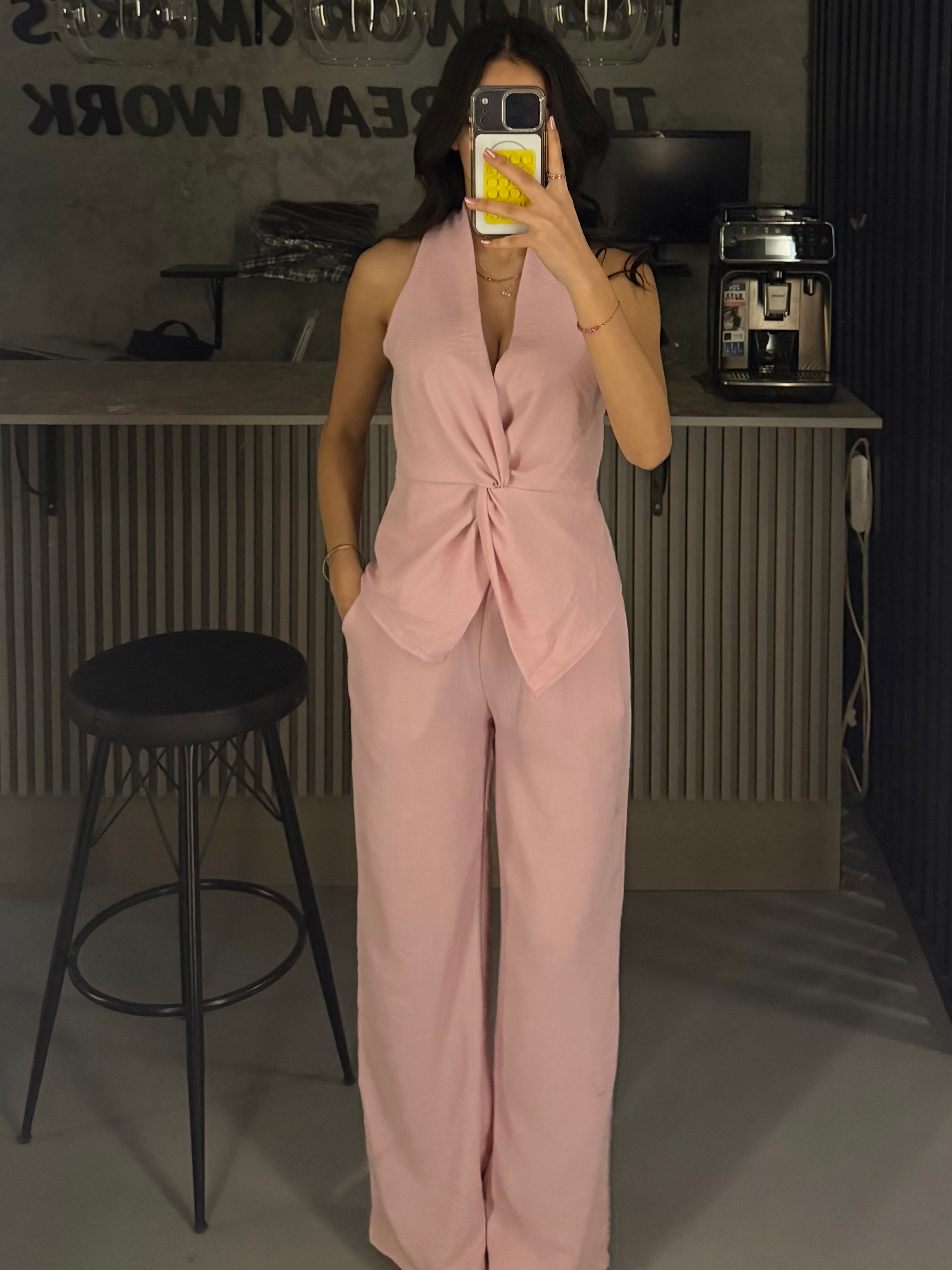 PEMBEİ KETEN BLUZ PANTOLON  TAKIM