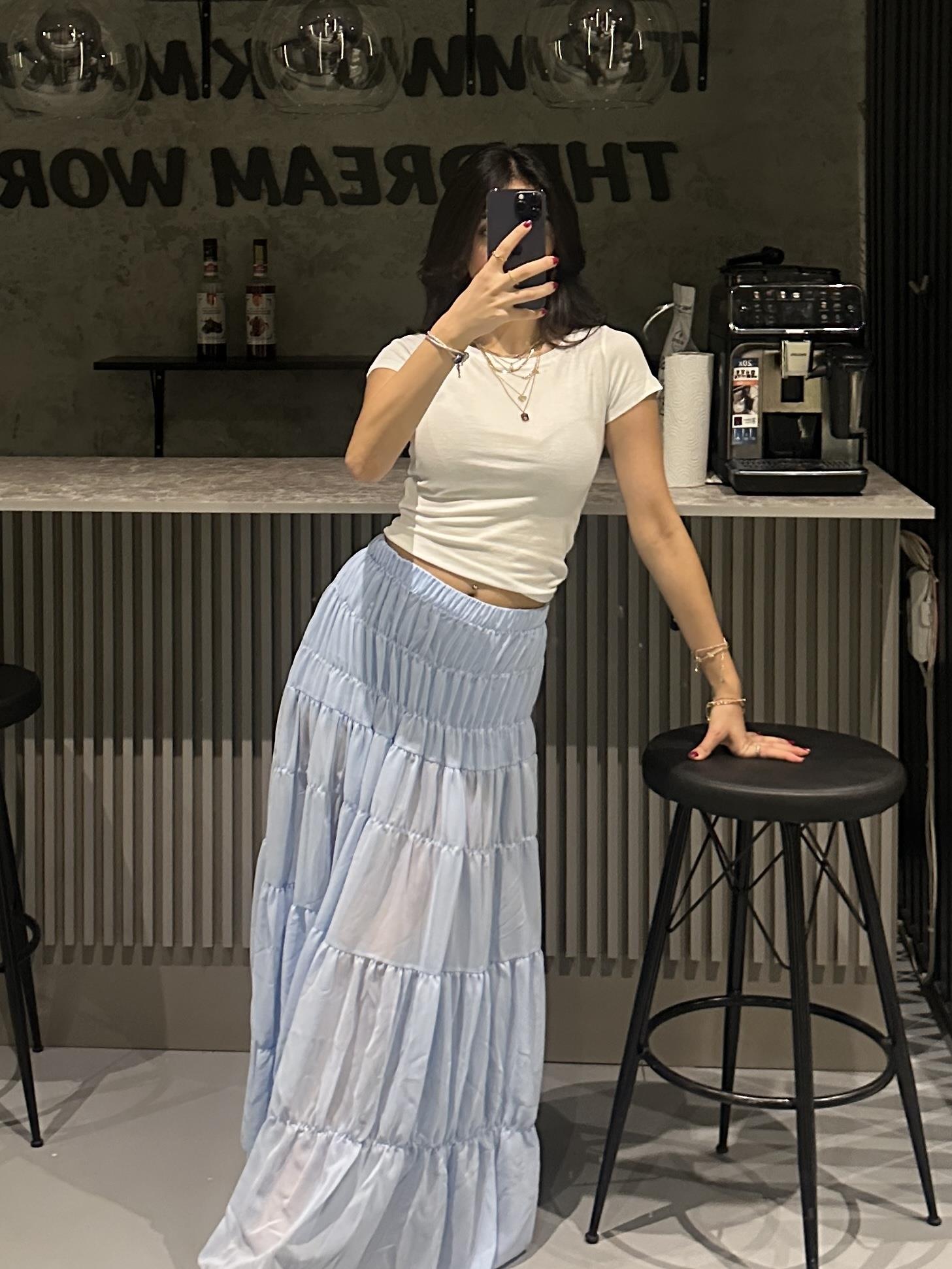 ŞİFON İÇ ŞORT ASTARLI MAXİ BOY MAVİ ETEK