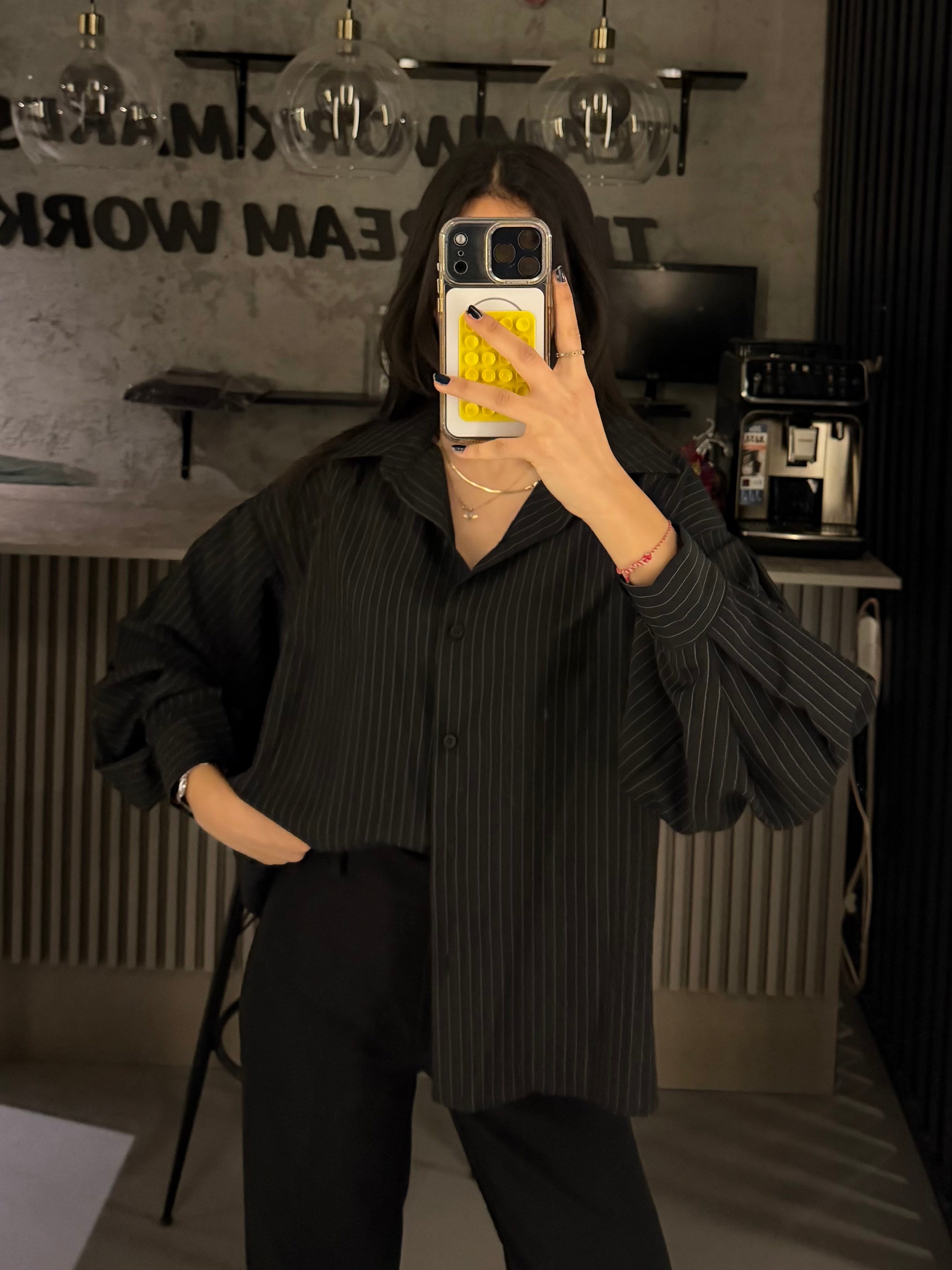 SİYAH ÇİZGİLİ BALON KOL GÖMLEK