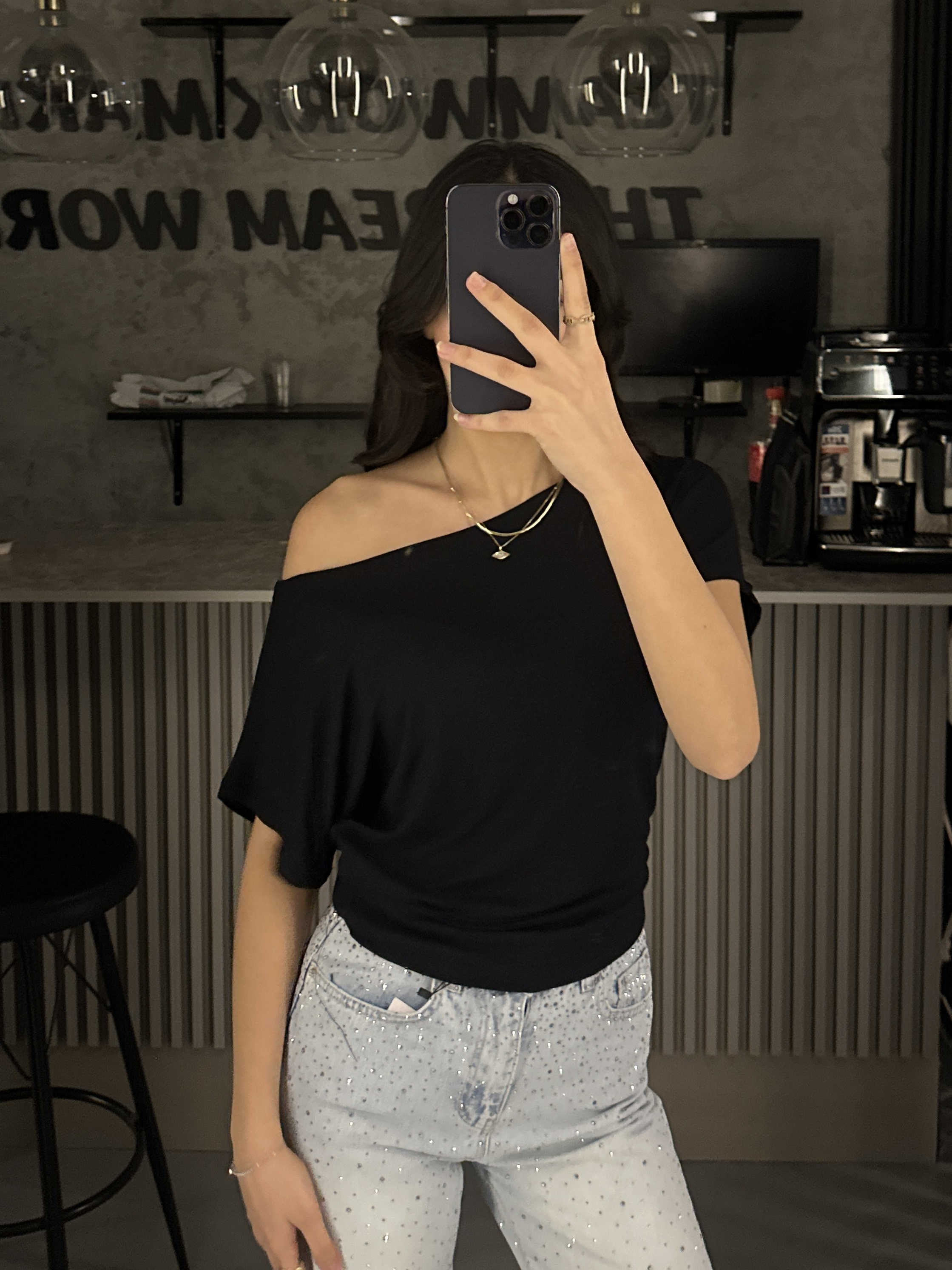SİYAH YARASA KOL KISA KOLLU BLUZ