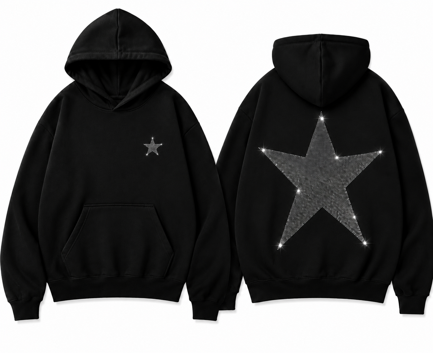 SİYAH YILDIZ KAPÜŞONLU 3 İPLİK SWEATSHIRT