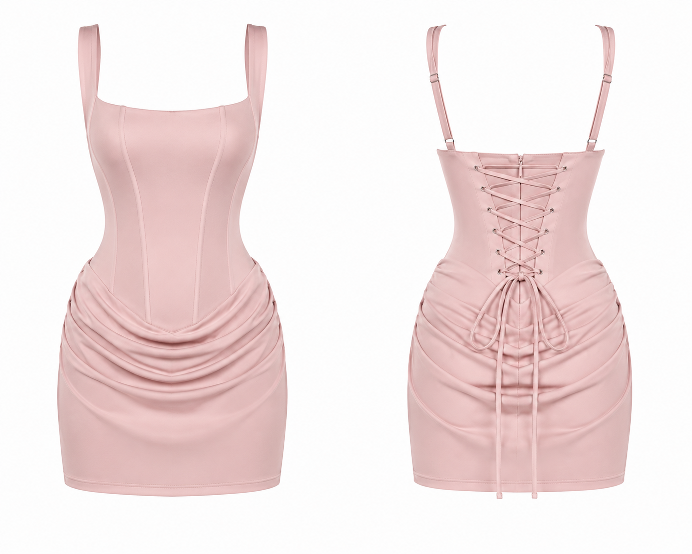 TOZ PEMBE BALEN DETAYLI MİNİ BOY ELBİSE 