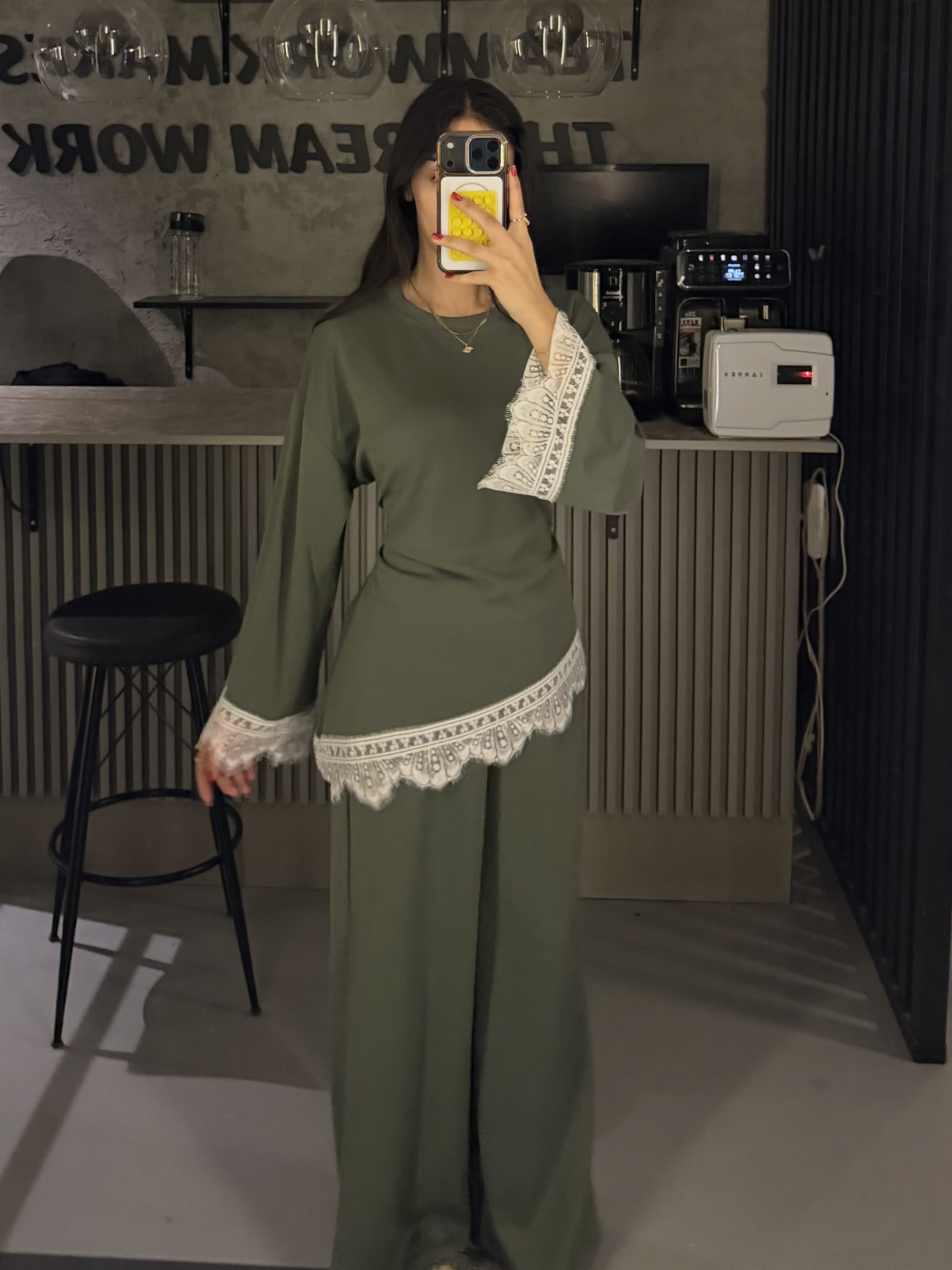 YEŞİL DANTEL MODAL KUMAŞ TAKIM