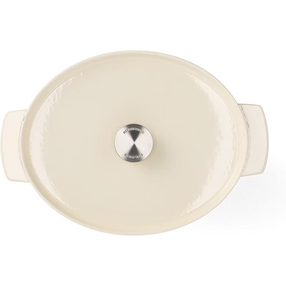 KitchenAid Kapaklı Oval Döküm Demir Tencere 30 cm / 5.6 L Almond Cream