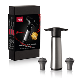 Vacu Vin Şarap Vakum Seti, Paslanmaz Çelik (1 Pompa, 2 Tıpa), Hediye Kutulu