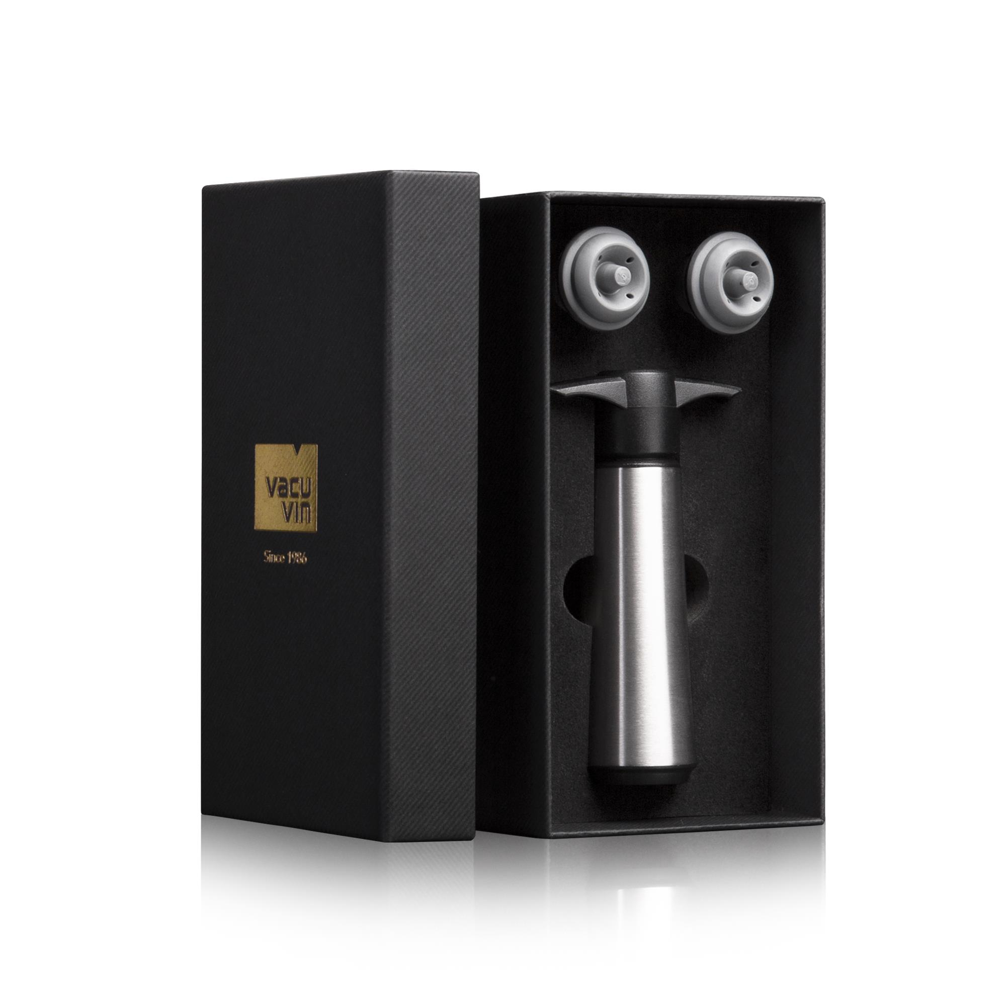 Vacu Vin Şarap Vakum Seti, Paslanmaz Çelik (1 Pompa, 2 Tıpa), Hediye Kutulu