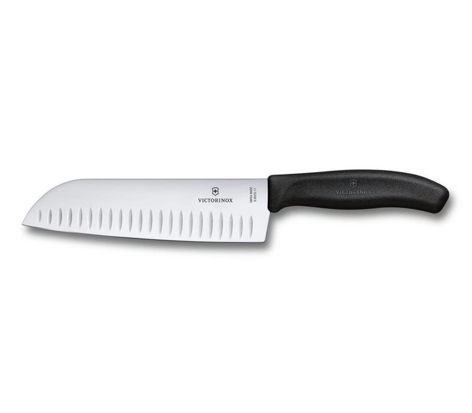 Victorinox VT6.8523.17B Blisterli Kanallı Santoku Bıçağı 17 Cm. (Siyah)