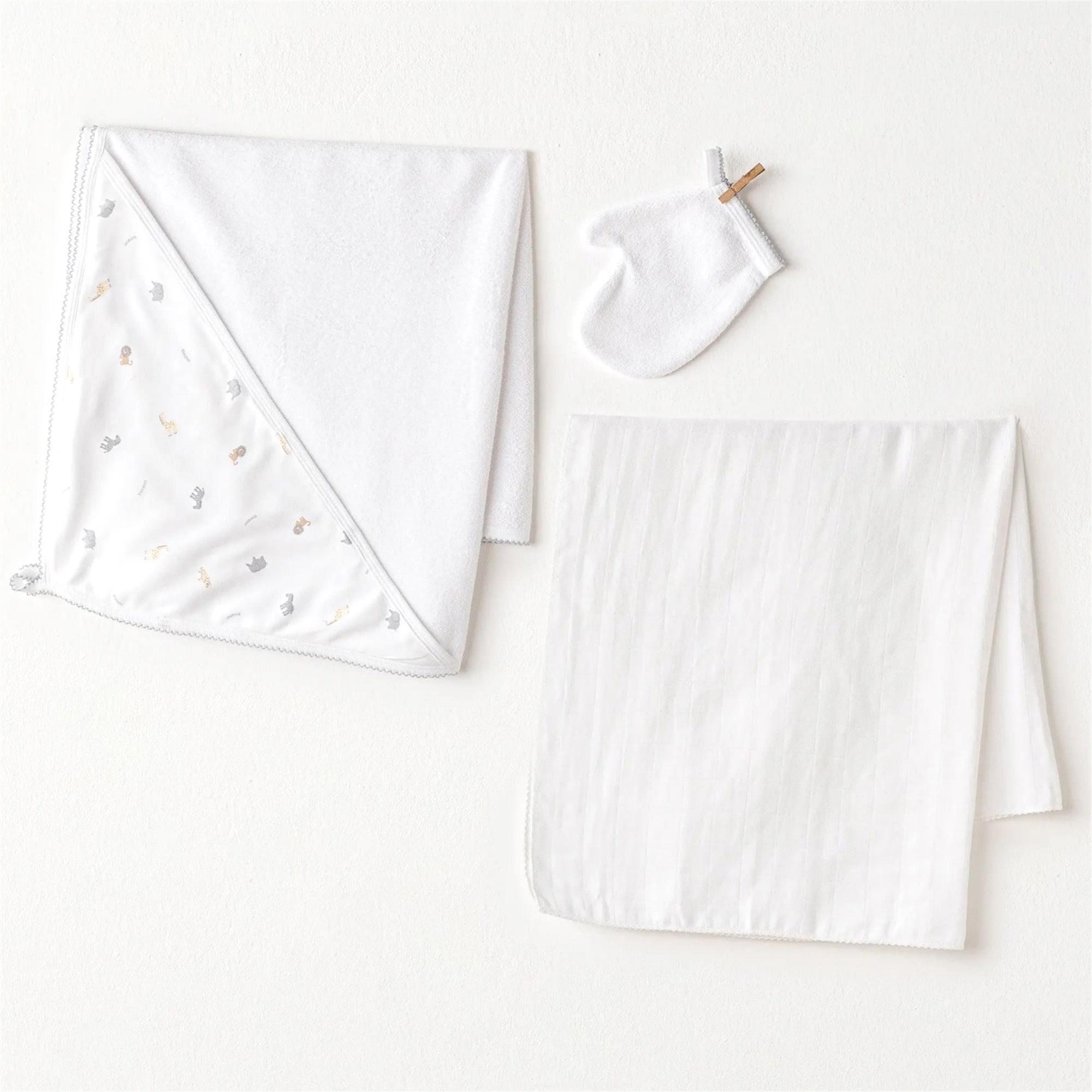 Andywawa Erkek Bebek Little King Müslin 3'lü Havlu Takım Beyaz AC25815