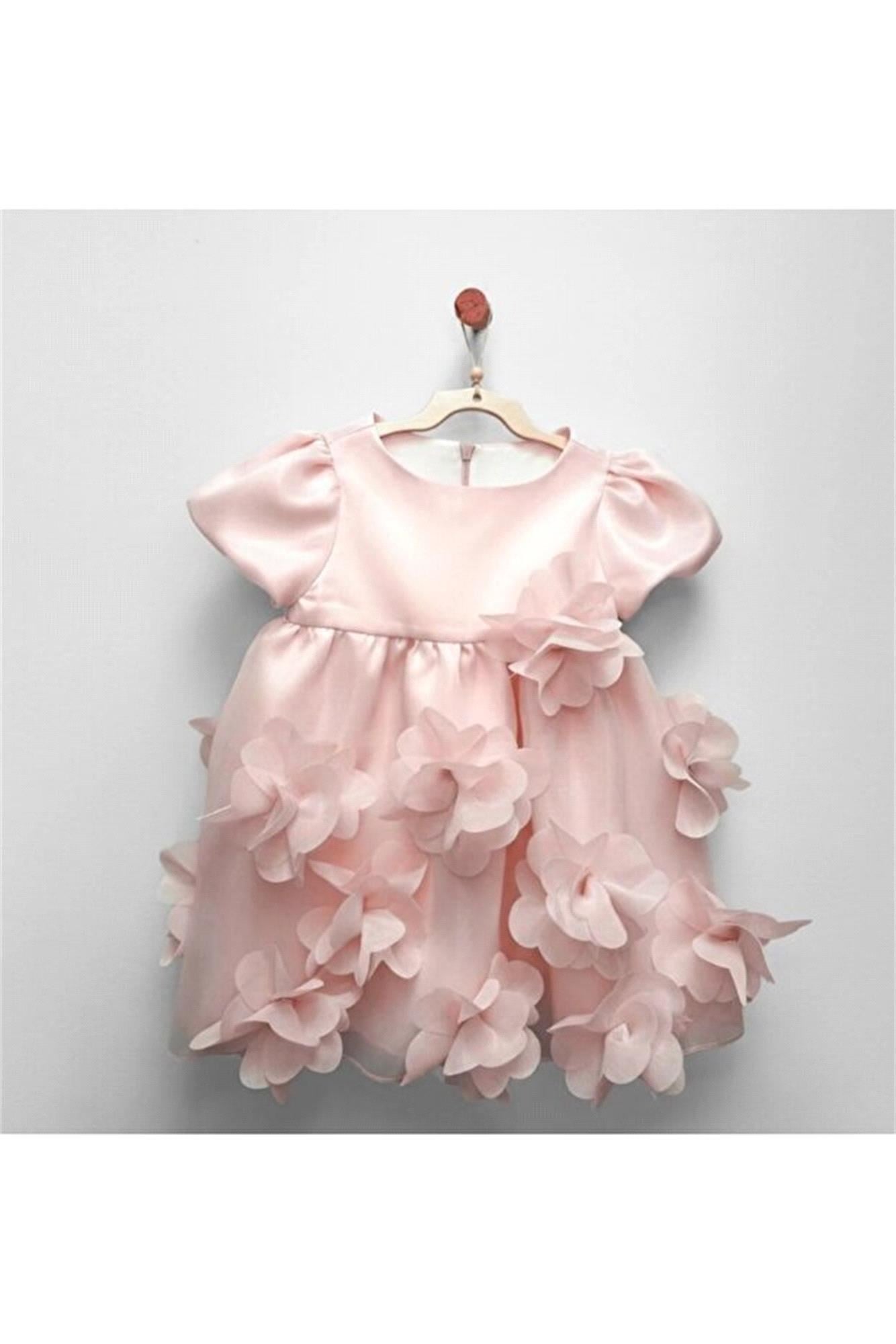 Andywawa Kız Bebek Baby Chic Fırfırlı Çiçek Baskılı Elbise Pembe AC26777