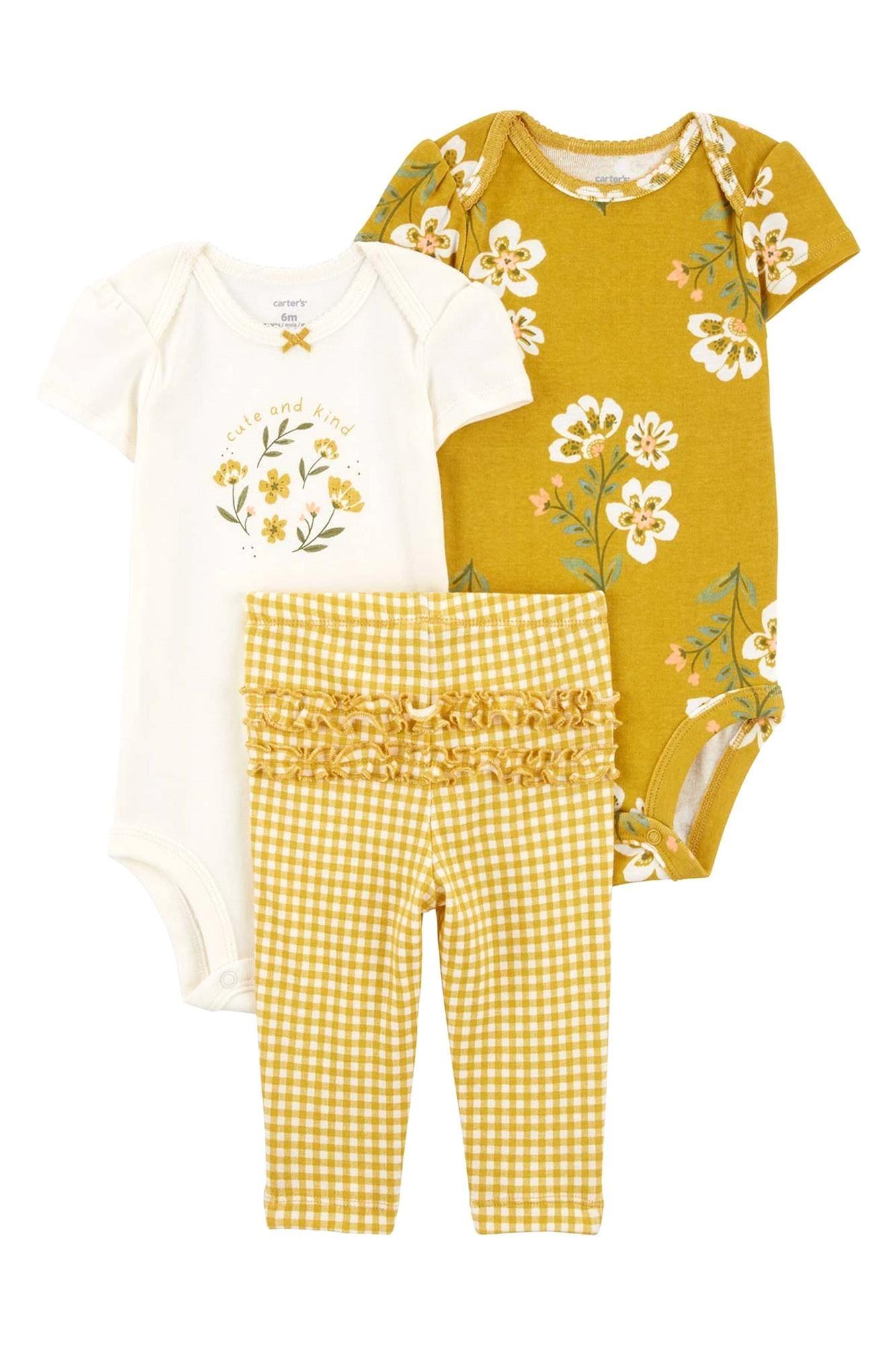 Carter's Kız Bebek Layette 3'lü Body Pantolon Takım Hardal 1R034610
