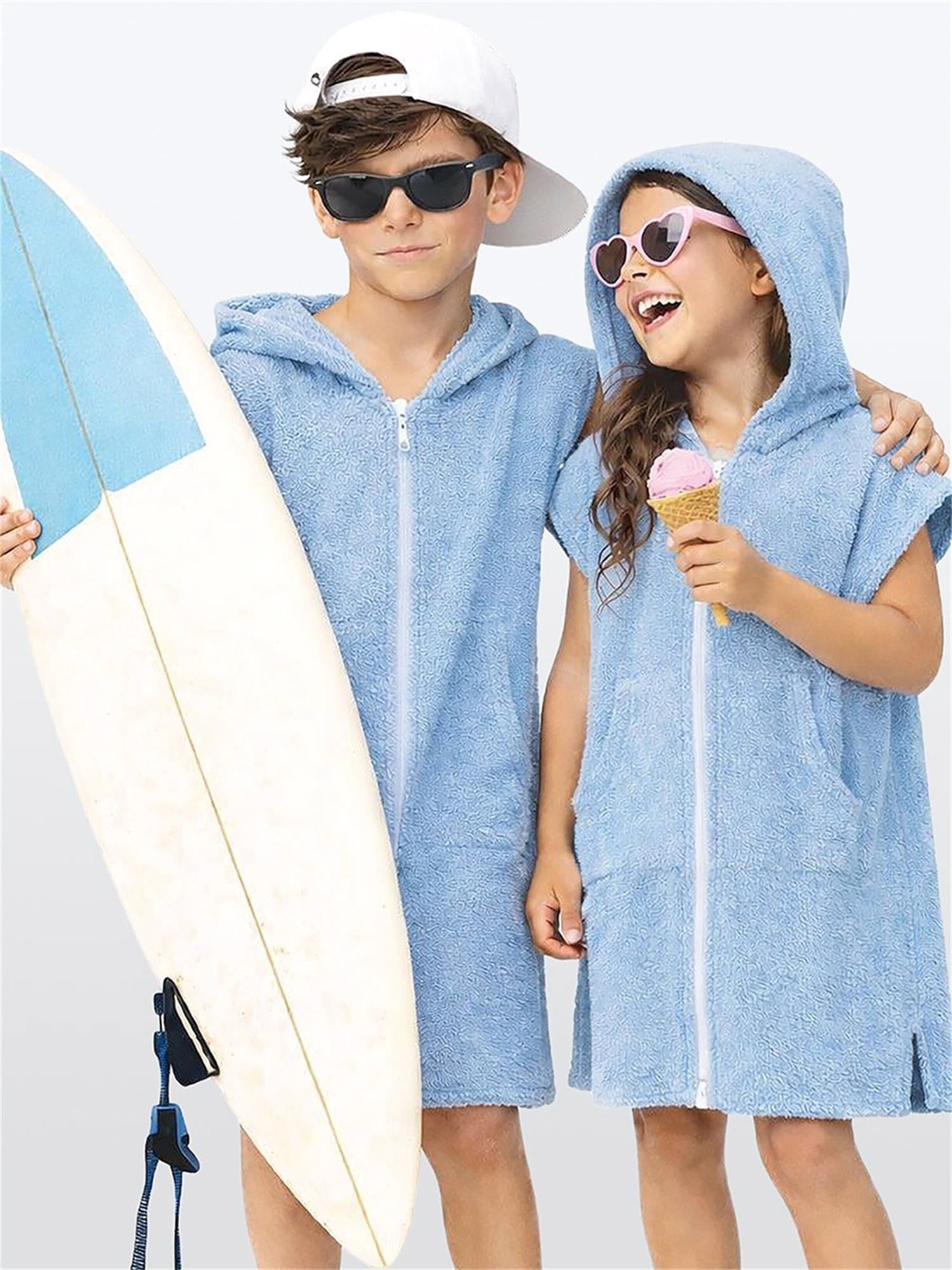 Denokids Çocuk Fermuarlı Kapüşonlu Bornoz Mavi CFF-26Y1-159