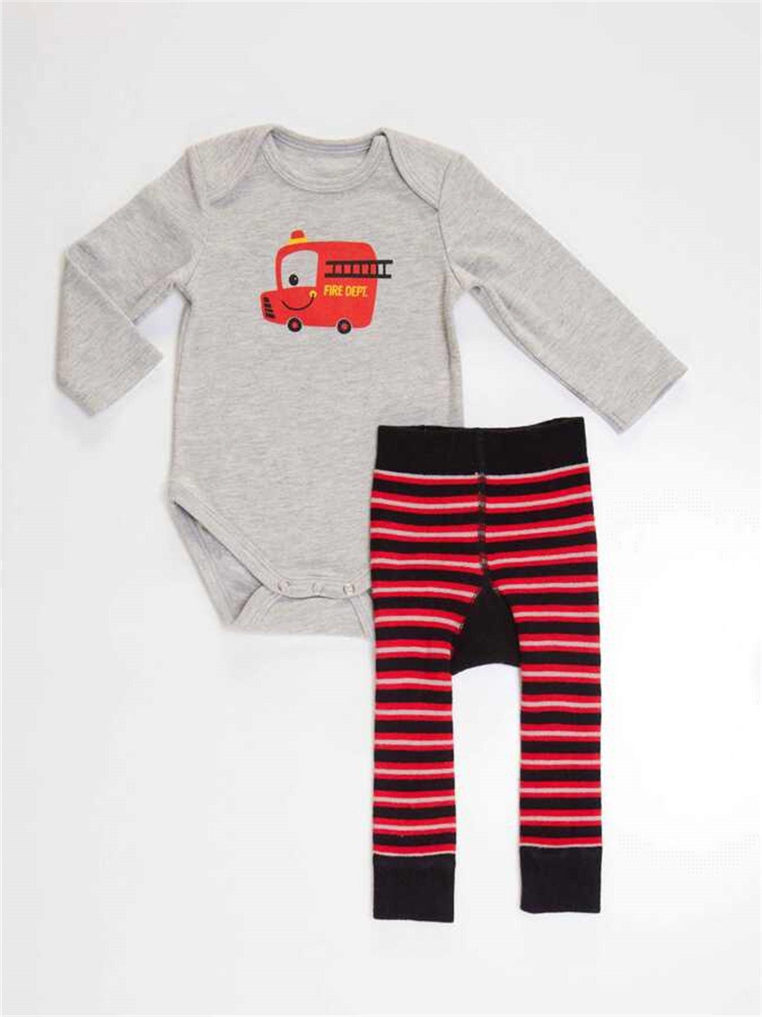 Denokids Erkek Bebek İtfaiye Body Tayt Pantolon Takım Cff-22S1-171
